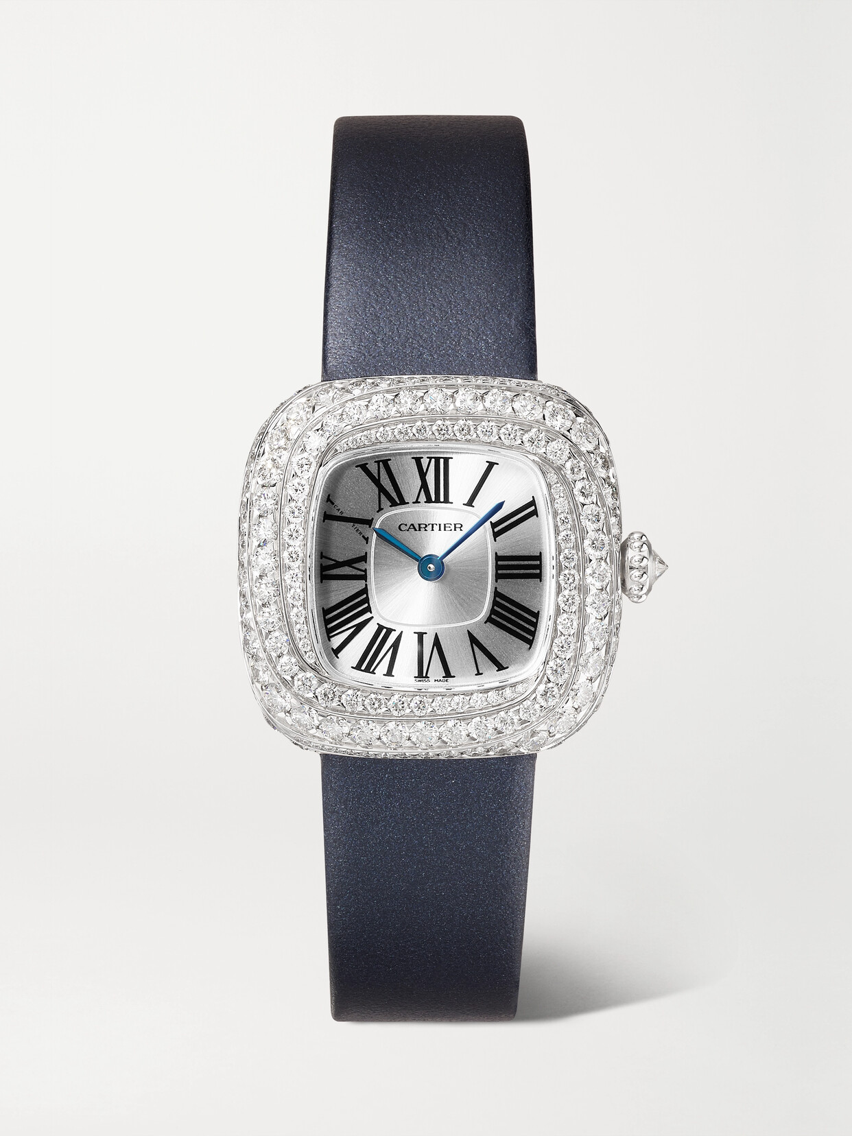Cartier Coussin De  Small 27mm 18-karat White Gold, Leather And Diamond Watch