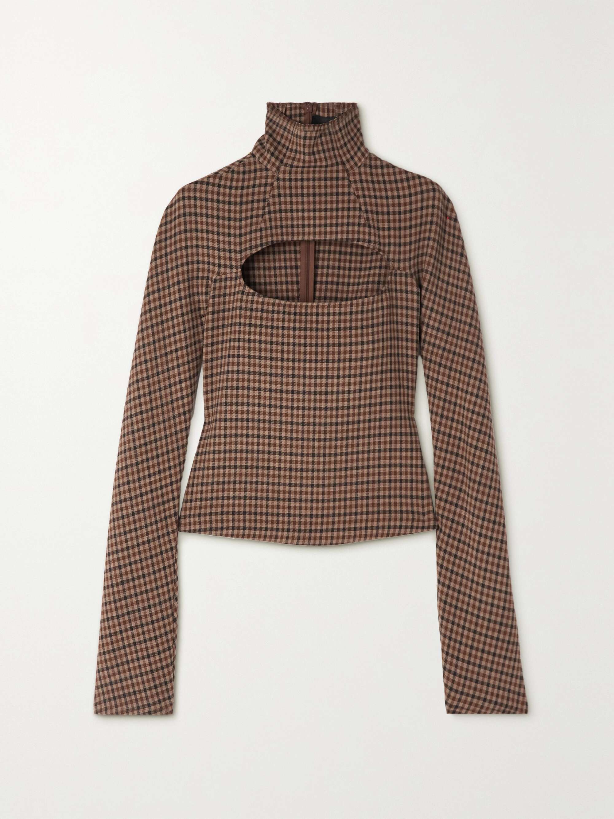 Checked Jersey Turtleneck Top