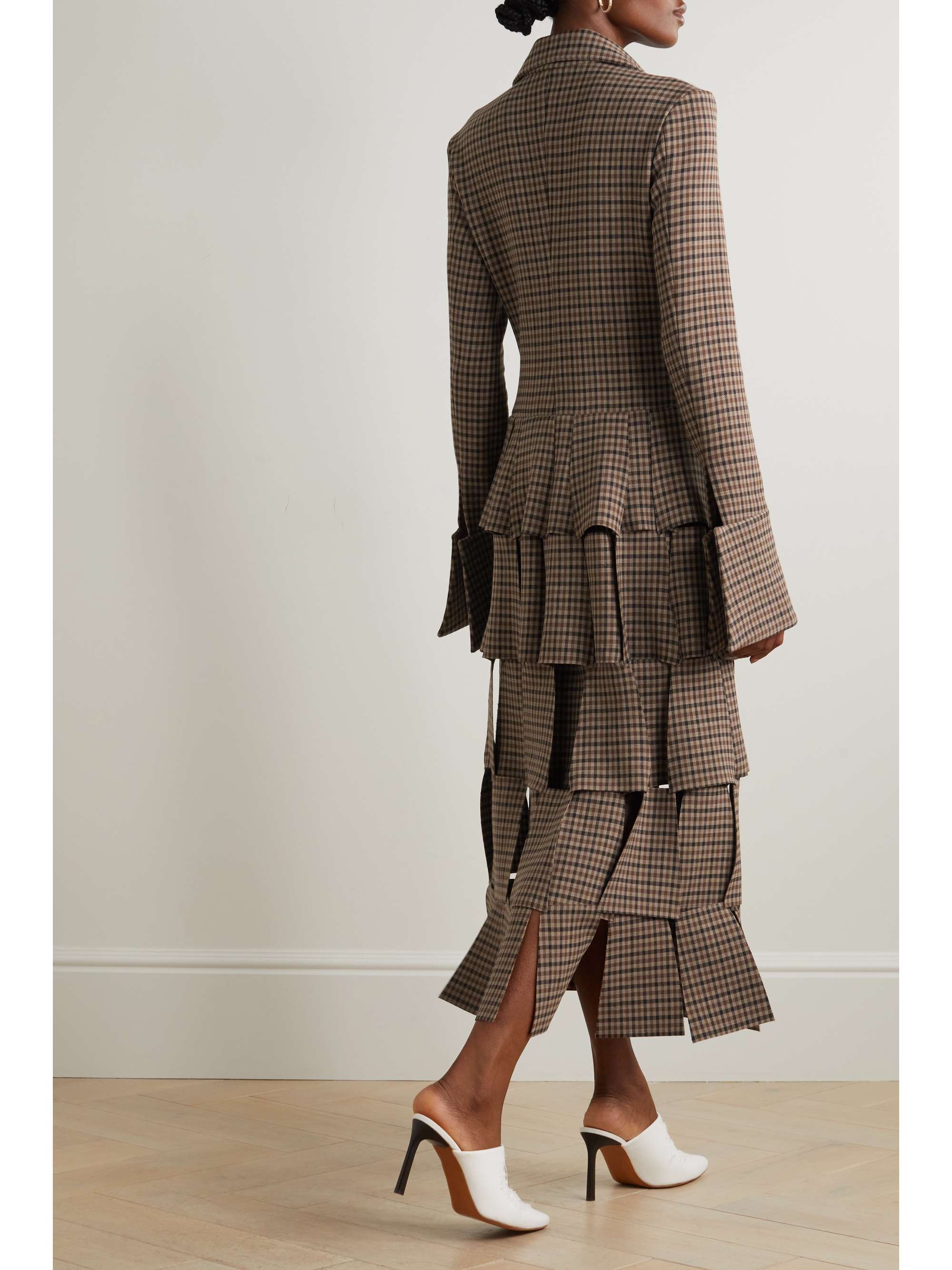 A.W.A.K.E. MODE Cutout checked stretch-twill midi dress