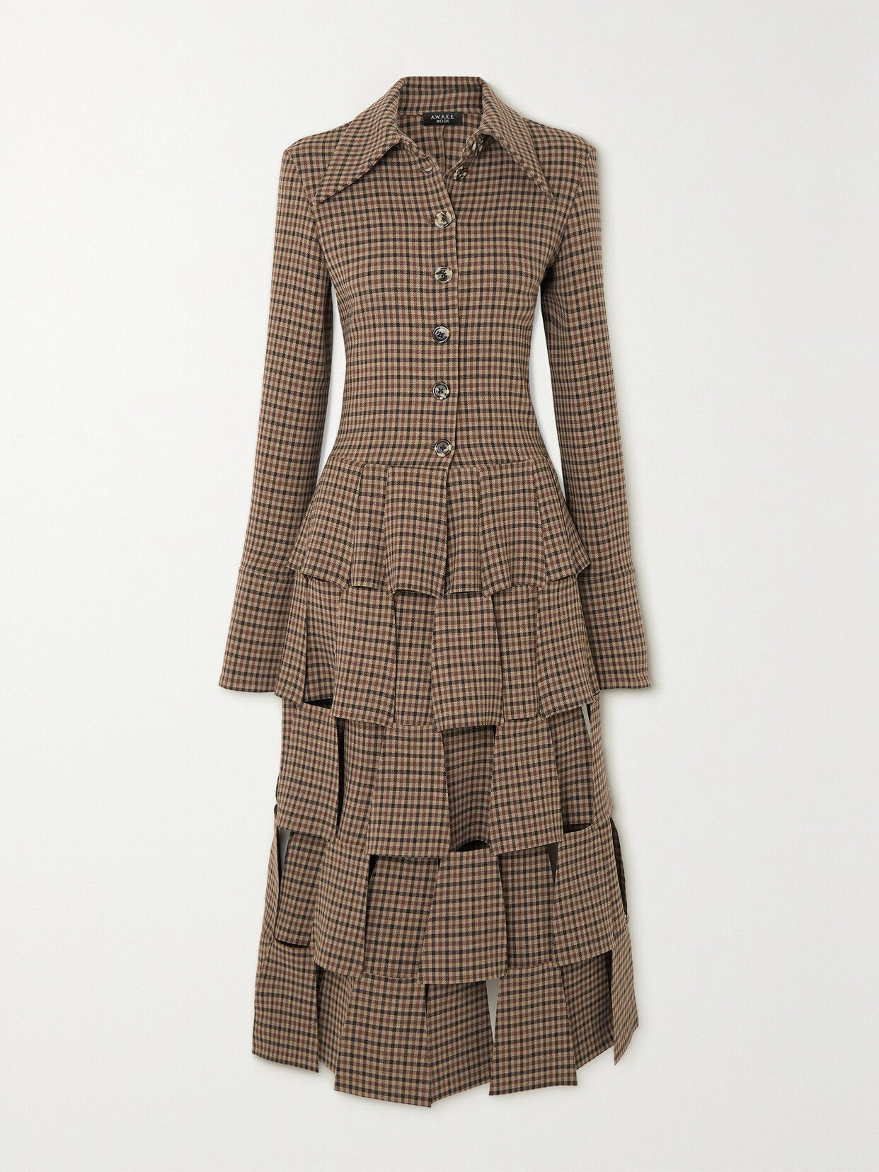 A.W.A.K.E. MODE - Cutout Checked Stretch-twill Midi Dress - Brown