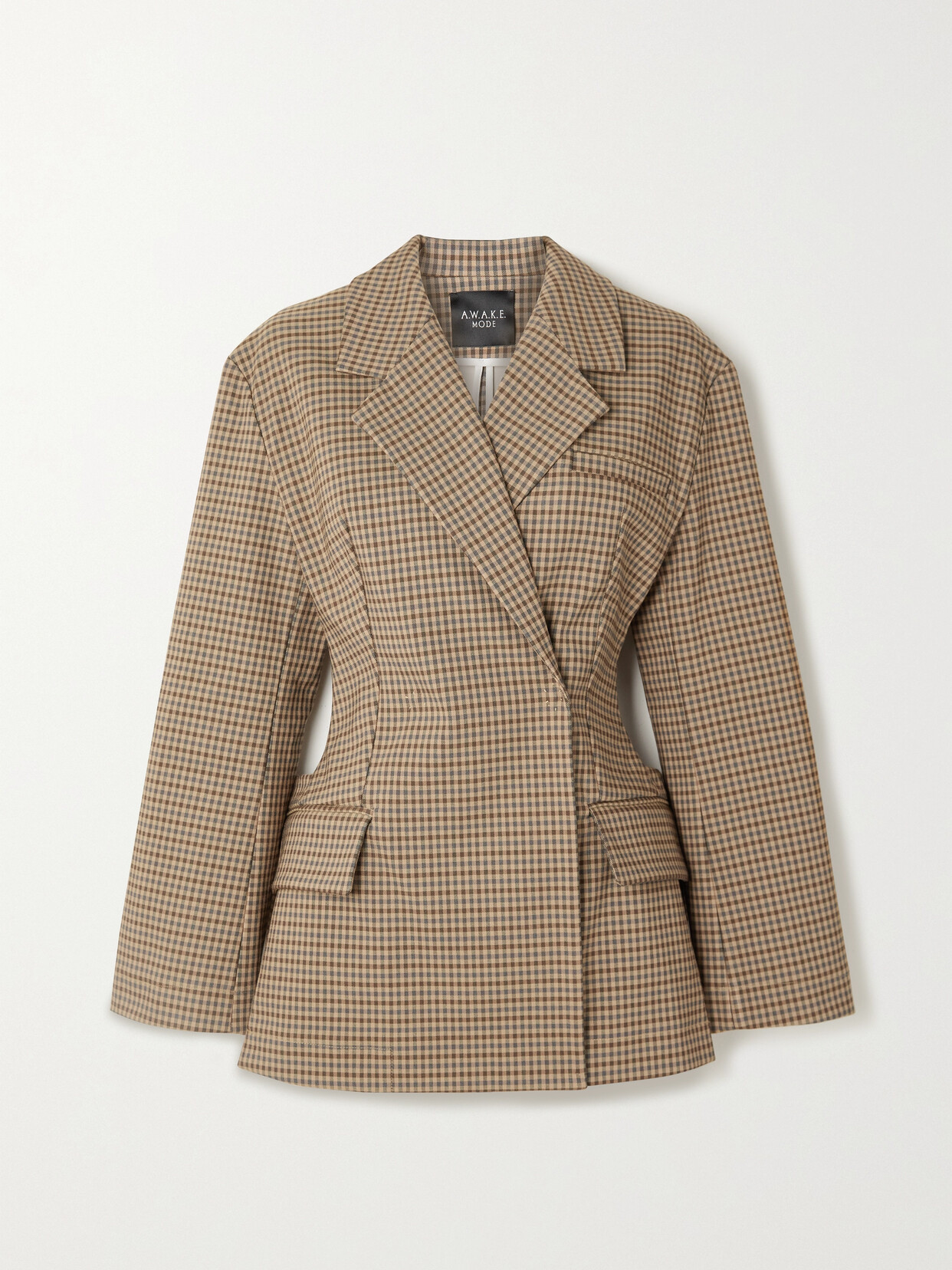 A.w.a.k.e. Tie-detailed Checked Cotton-blend Jacket In Neutral