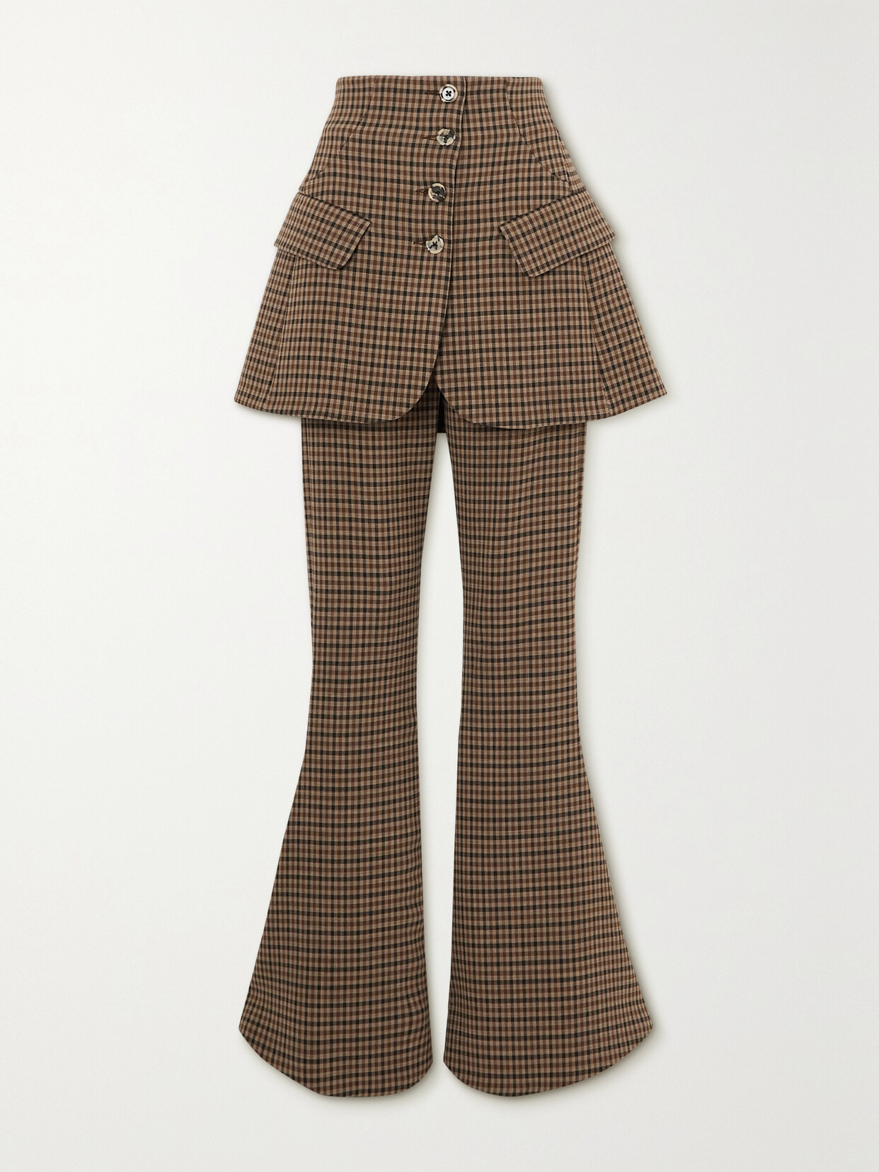 A.W.A.K.E. LAYERED CHECKED TWEED FLARED trousers