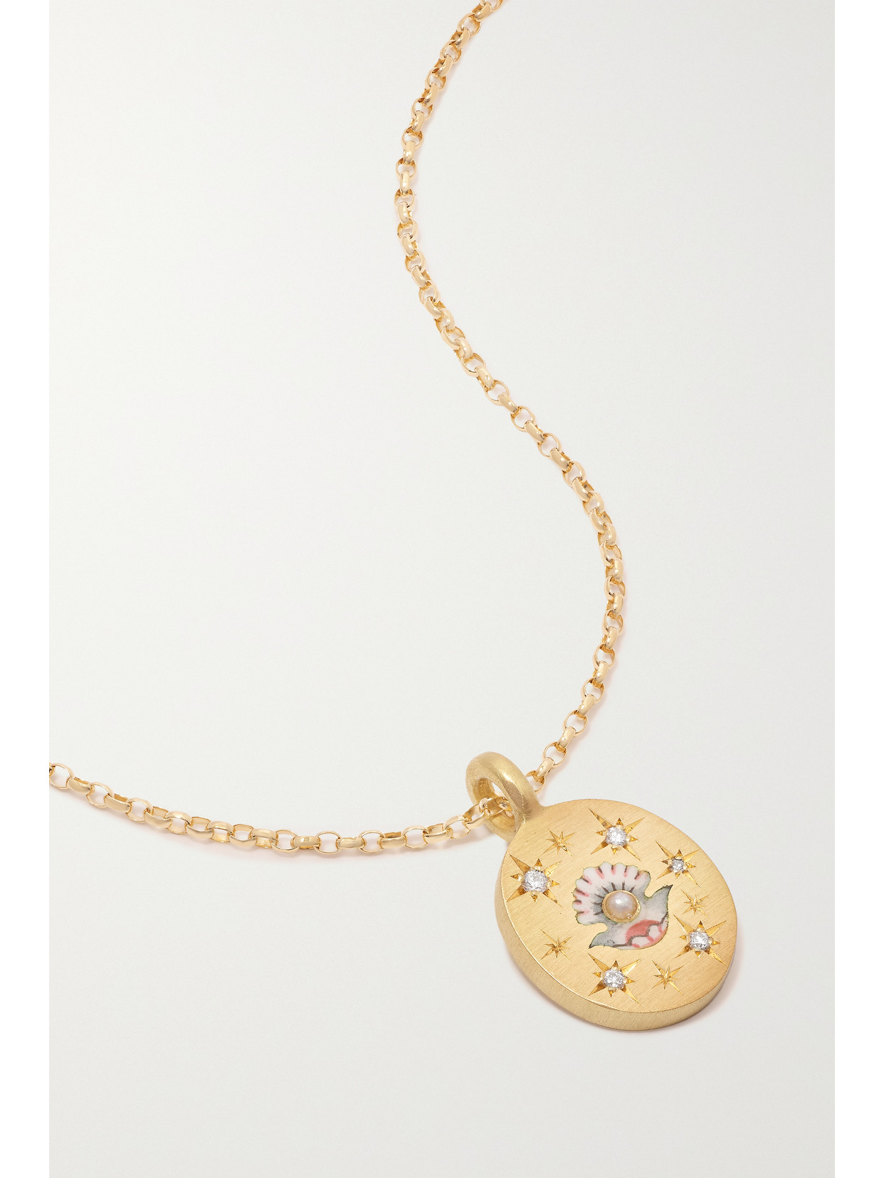 Cece Jewellery - Clam & Pearl 18-karat Recycled Gold, Enamel, Diamond And Pearl Necklace - one size 22 Awaiting product image