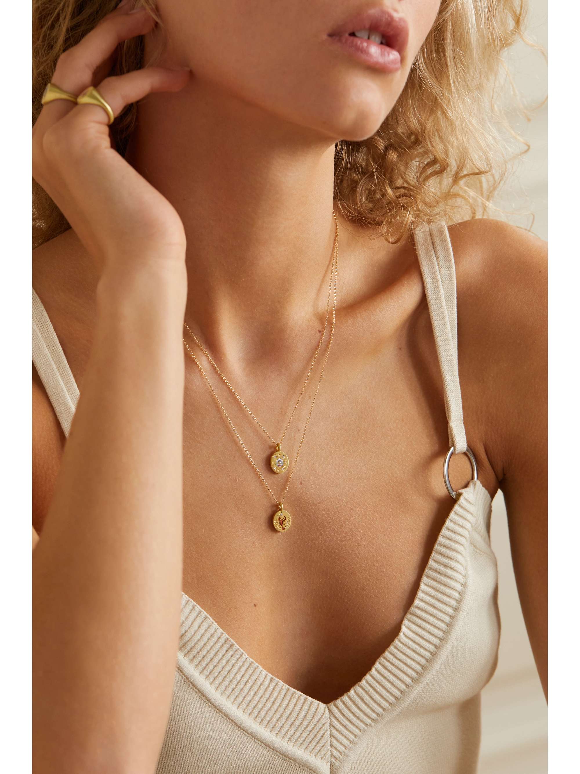 CECE JEWELLERY The Elephant & Camellia 18-karat gold, enamel and diamond necklace