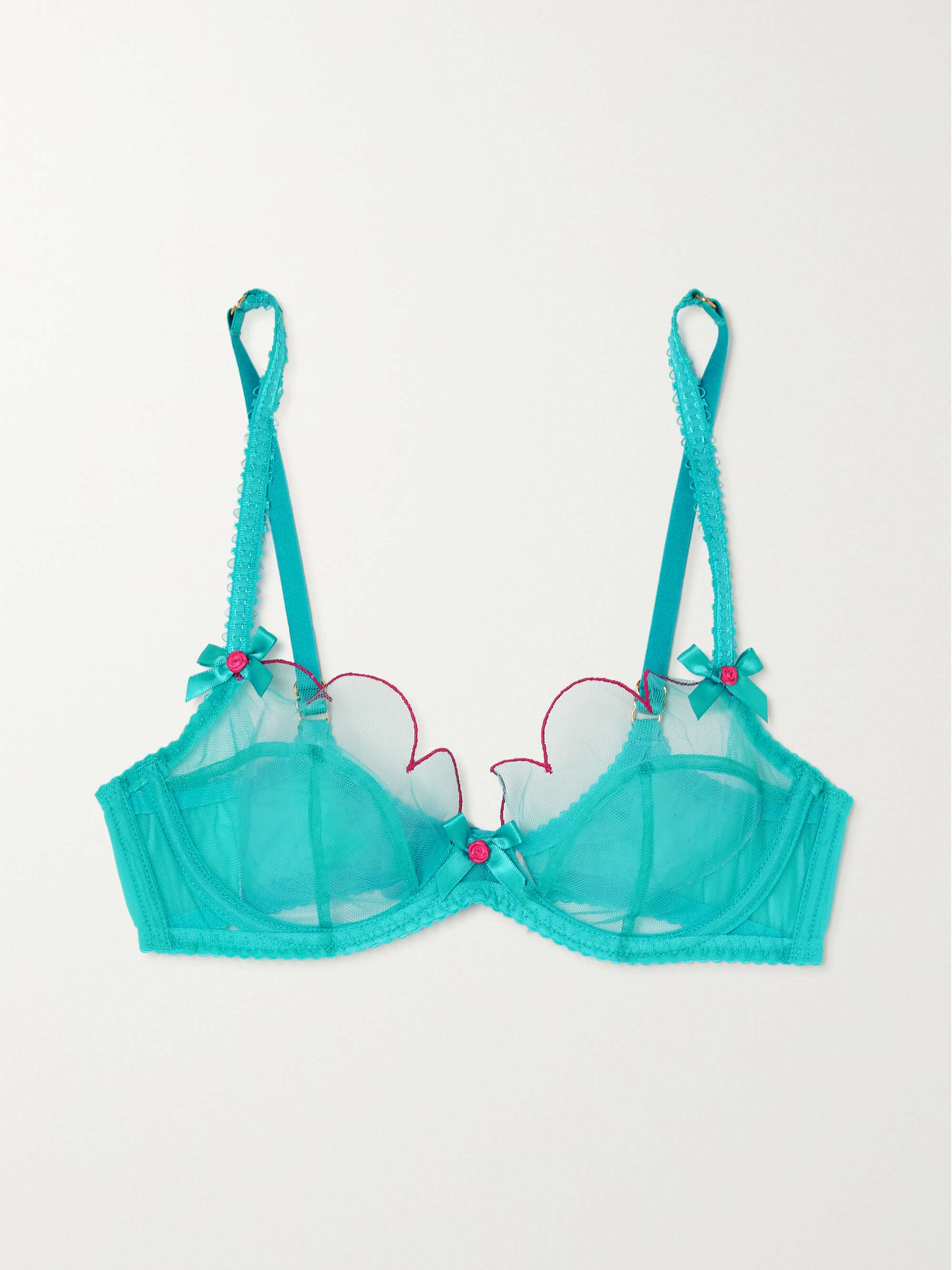 AGENT PROVOCATEUR Lorna bow-embellished embroidered tulle underwired soft-cup bra | NET-A-PORTER PT