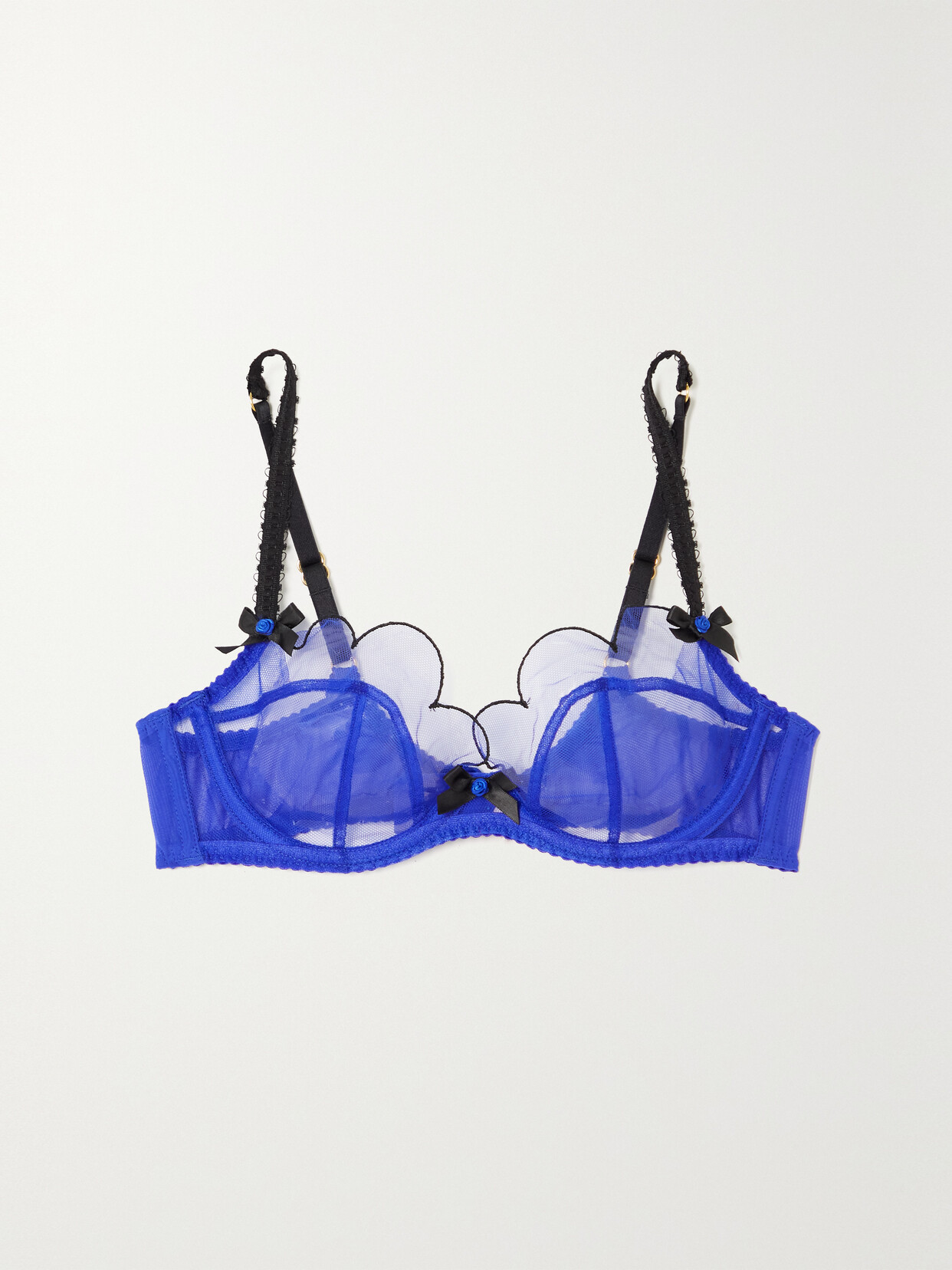 Agent Provocateur Lorna Bow-embellished Embroidered Tulle Underwired Soft-cup Bra - Blue