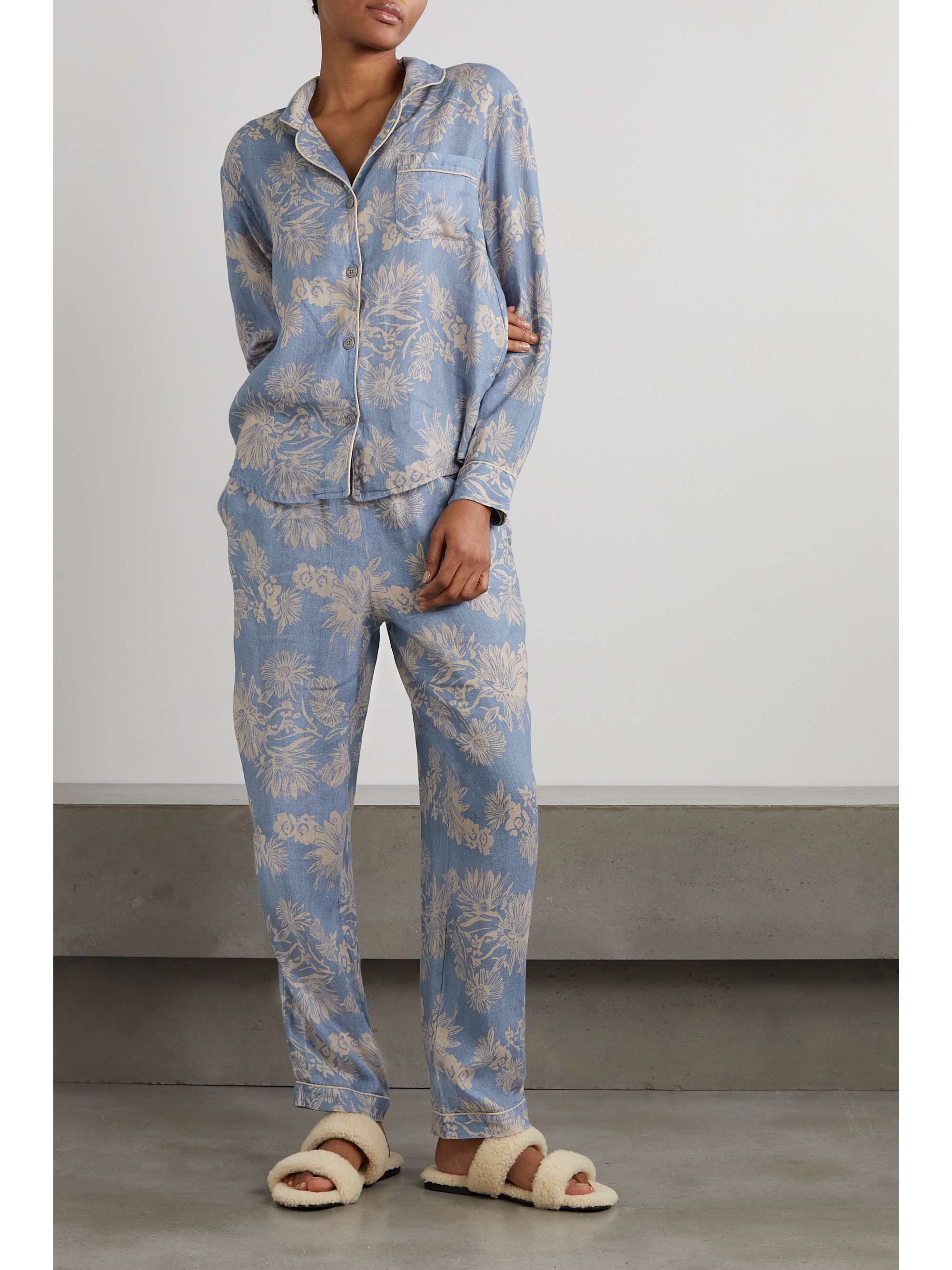 DESMOND & DEMPSEY Pyjama en voile de coton biologique à imprimé fleuri Long