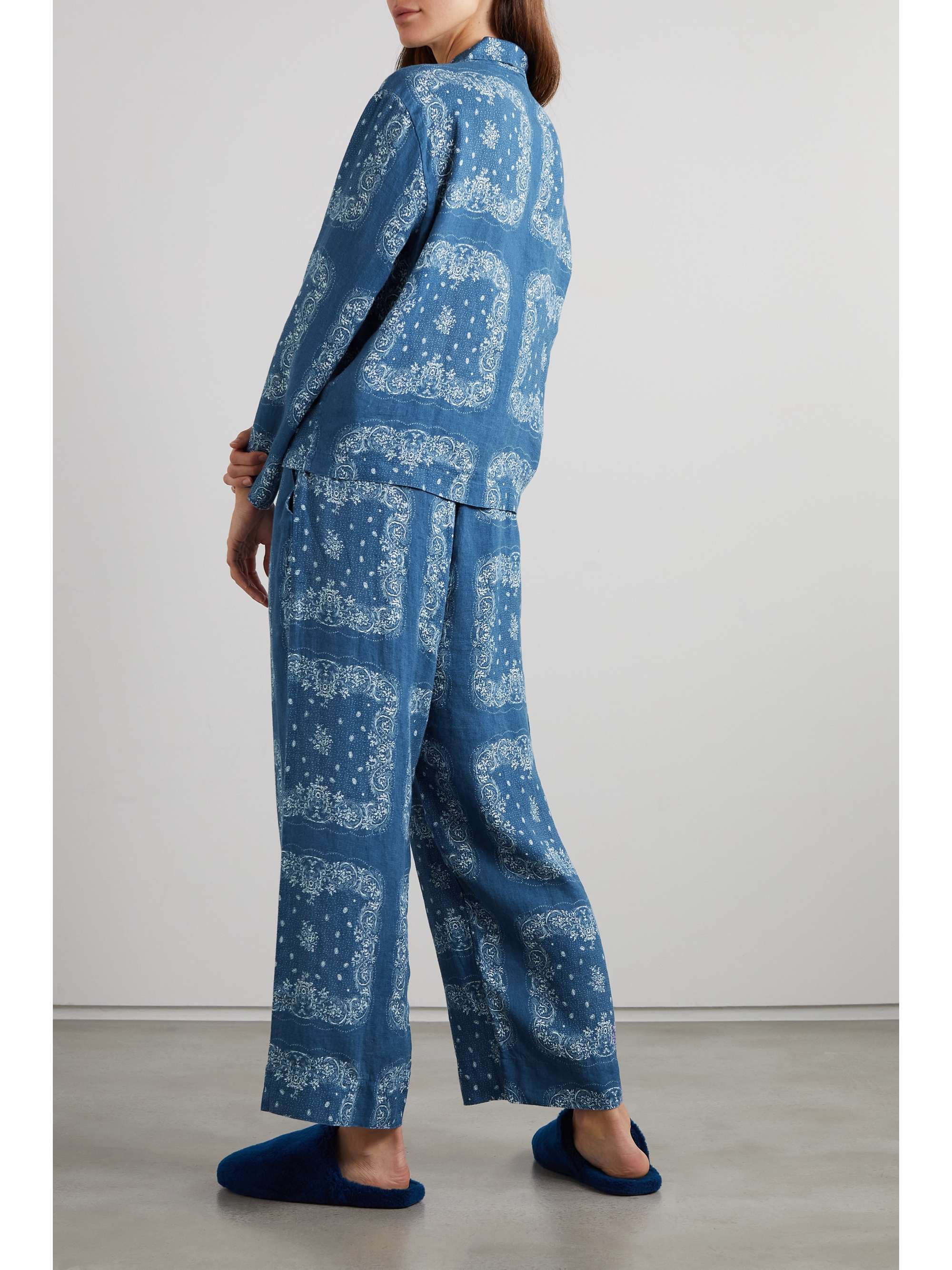 DESMOND & DEMPSEY Pocket printed linen pajama set NETAPORTER