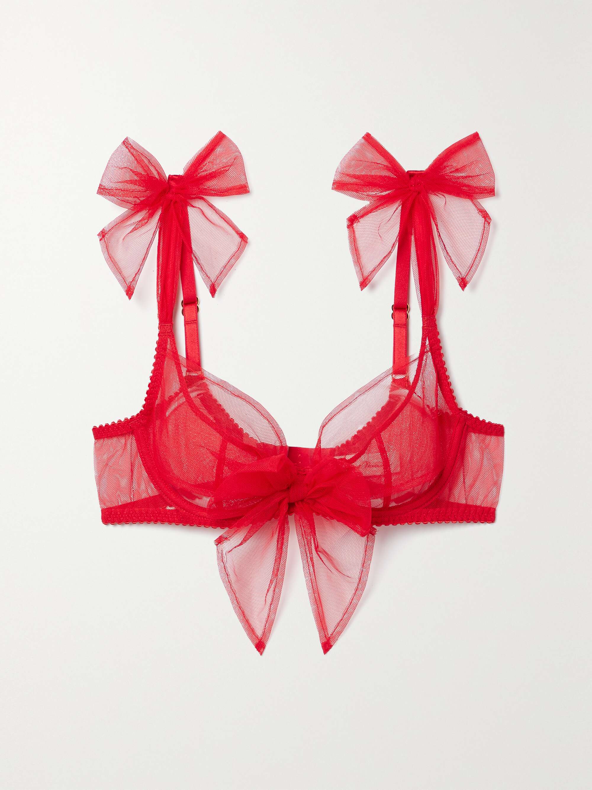 AGENT PROVOCATEUR Danika bow-embellished tulle underwired soft-cup bra