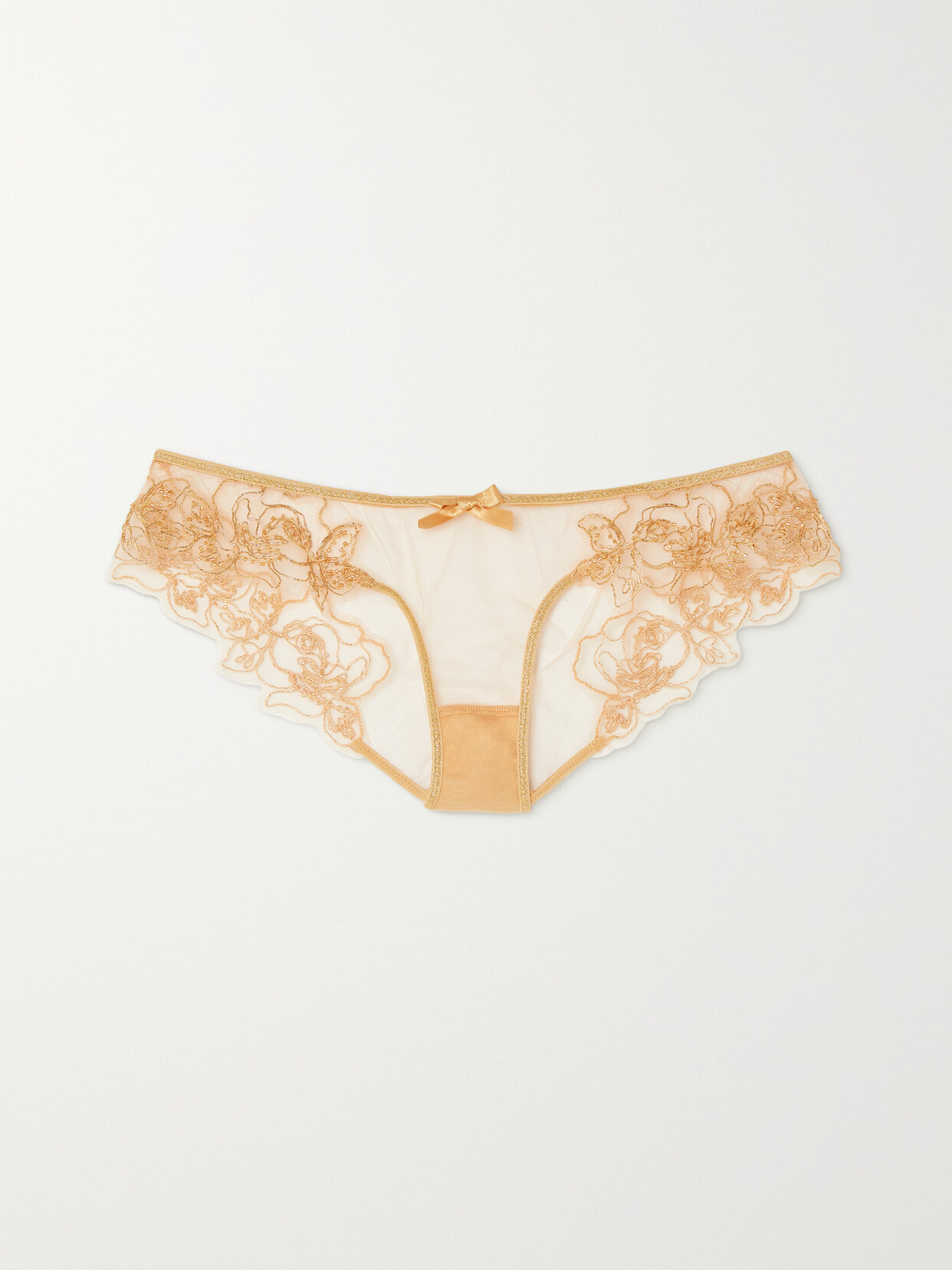 Agent Provocateur - Lindie Embellished Embroidered Tulle Briefs - Gold