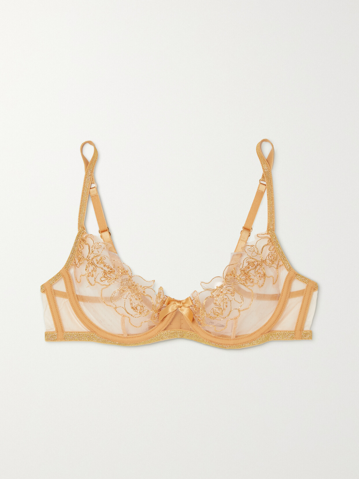 Agent Provocateur - Lindie Embellished Embroidered Tulle Underwired Soft-cup Bra - Gold