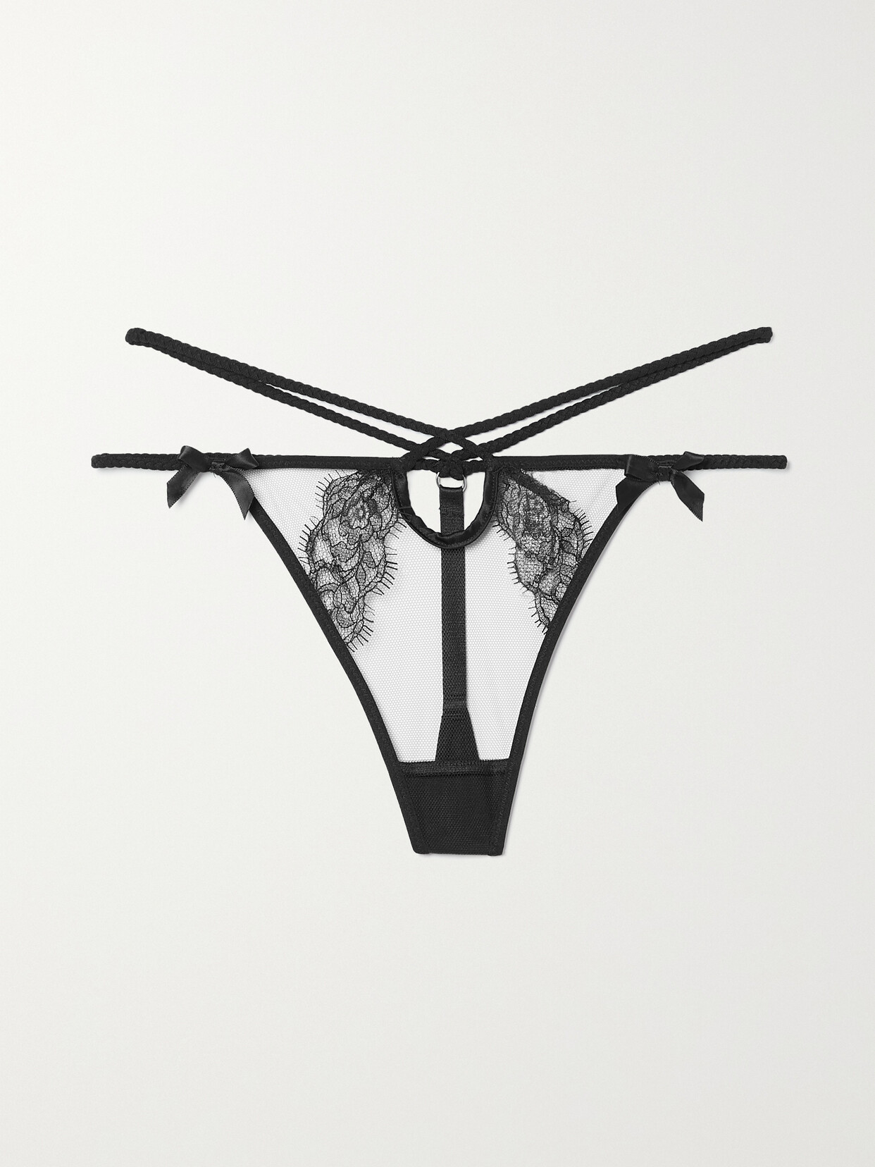 Agent Provocateur - Nyxie Satin And Lace-trimmed Tulle Thong - Black