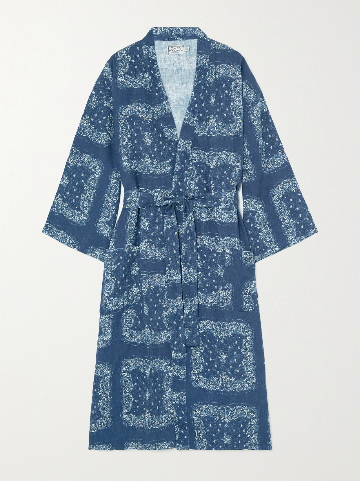 Desmond & Dempsey - Printed Linen Robe - Blue