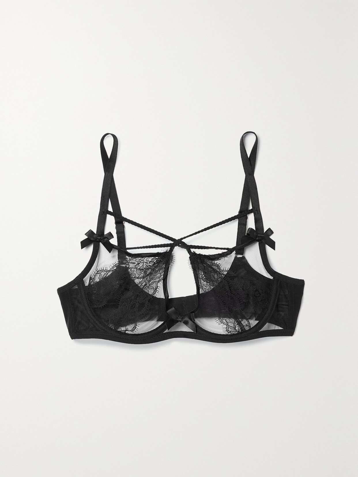 Agent Provocateur - Nyxie Satin And Lace-trimmed Tulle Underwired Bra - Black