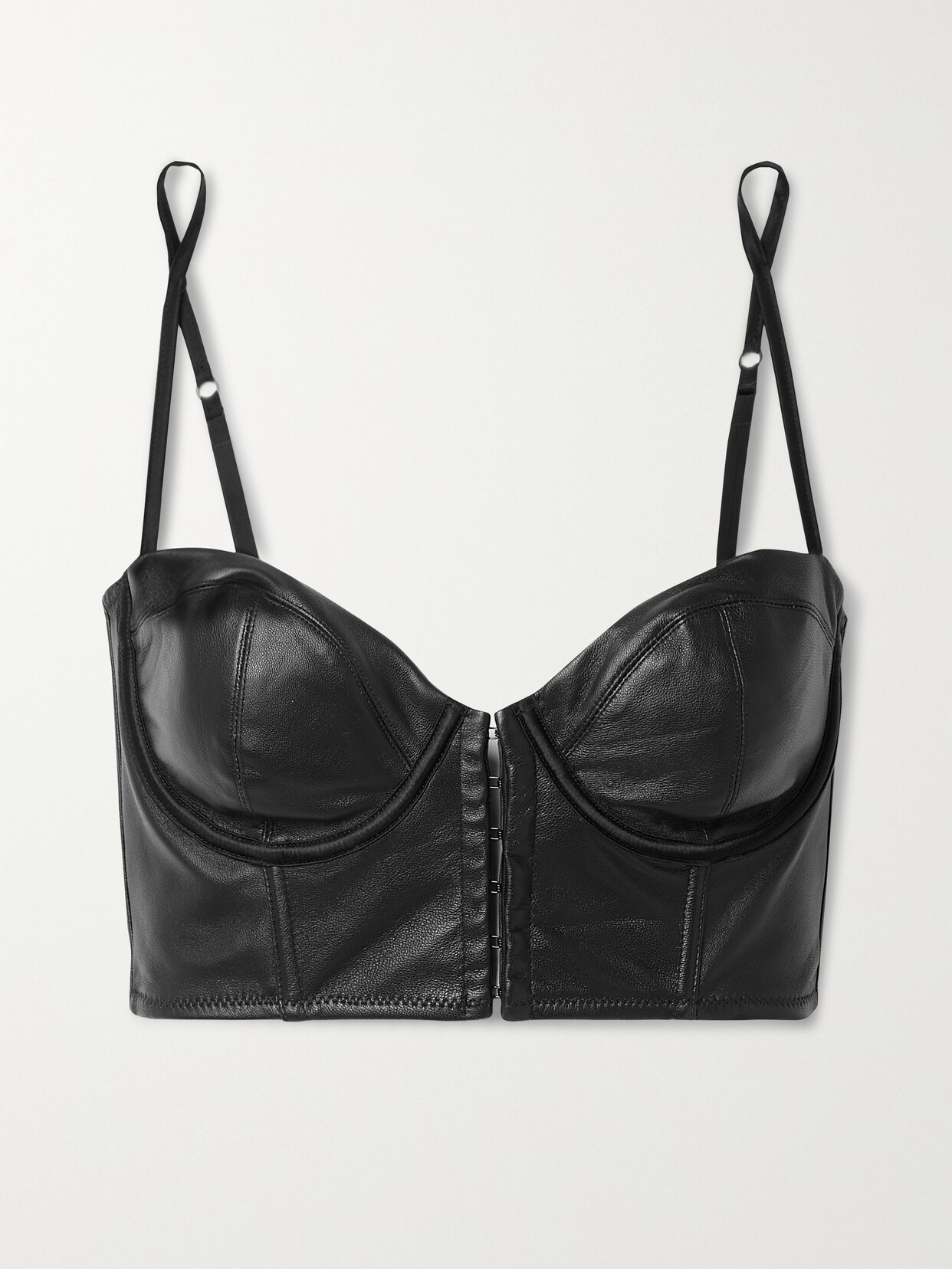 Kiki de Montparnasse - Cropped Leather Bustier Top - Black