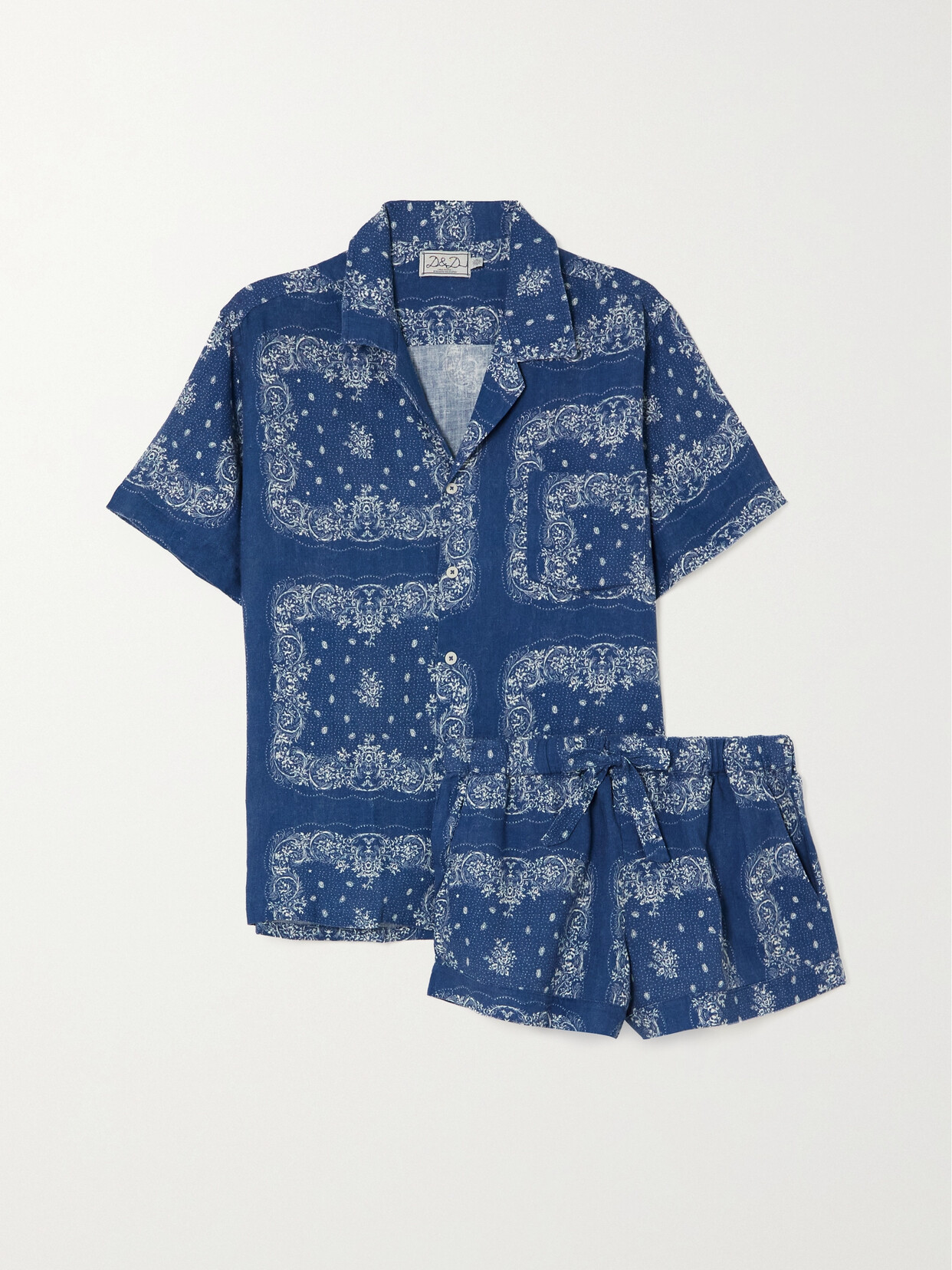 Desmond & Dempsey - Cuban Printed Linen Pajama Set - Blue