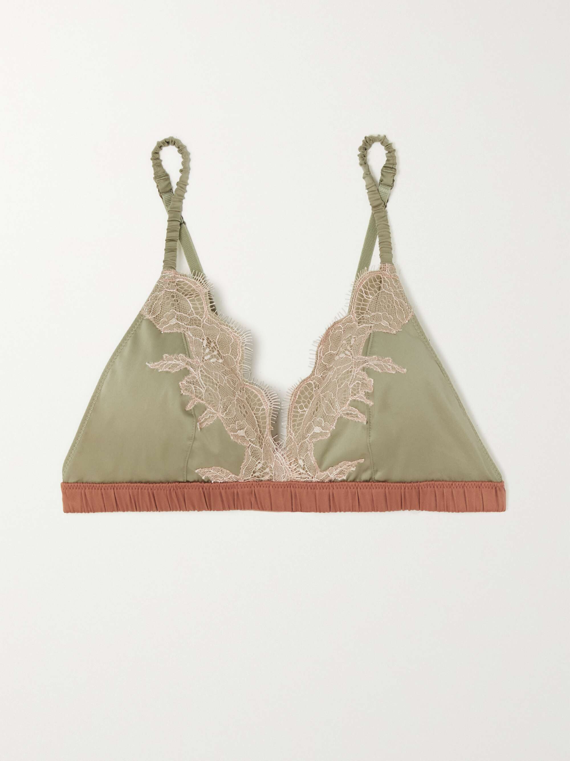 Beau lace-trimmed silk-blend satin soft-cup triangle bra