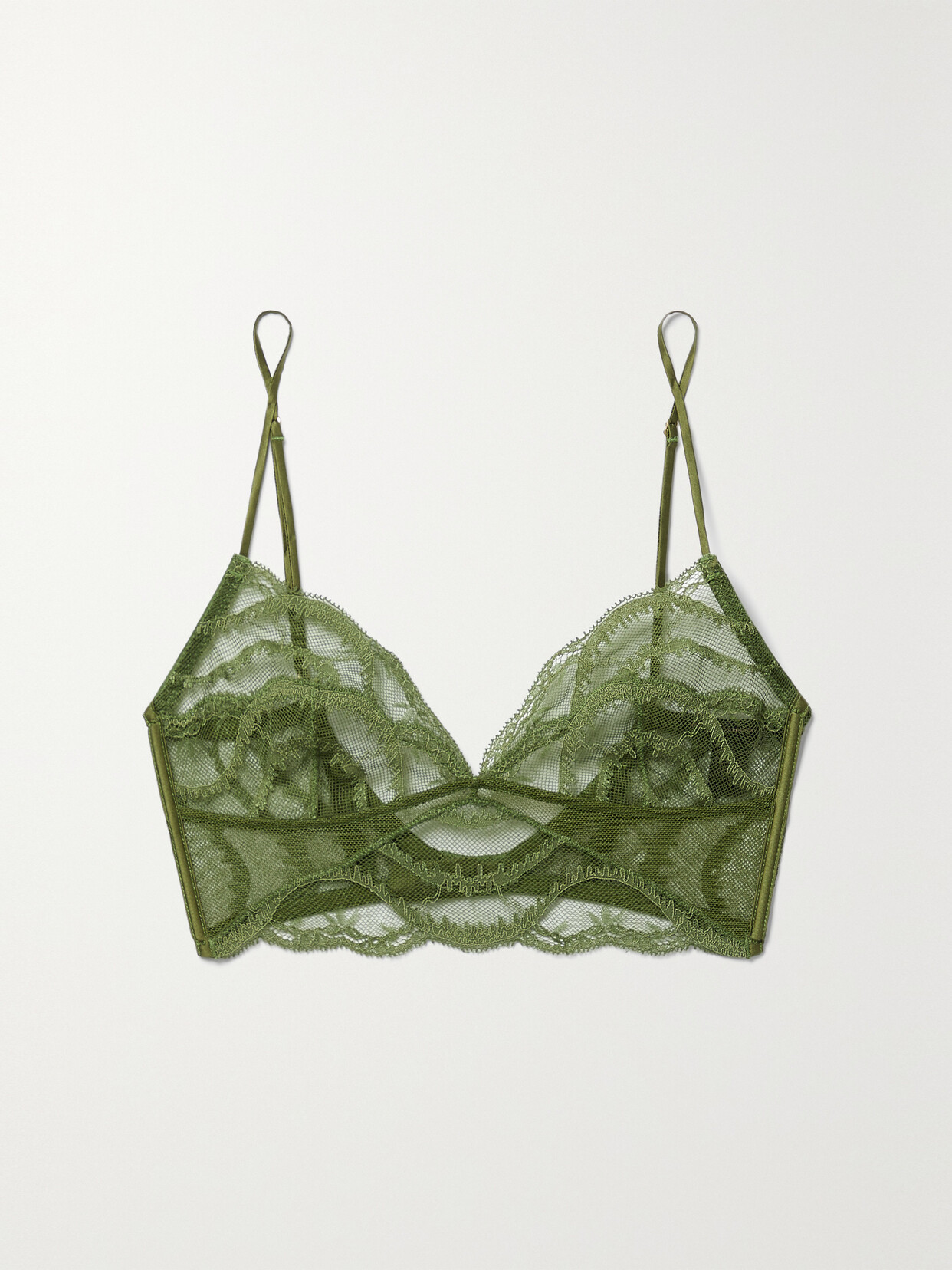 Kiki de Montparnasse - Leche Moi Corded Stretch-lace Soft-cup Triangle Bralette - Green