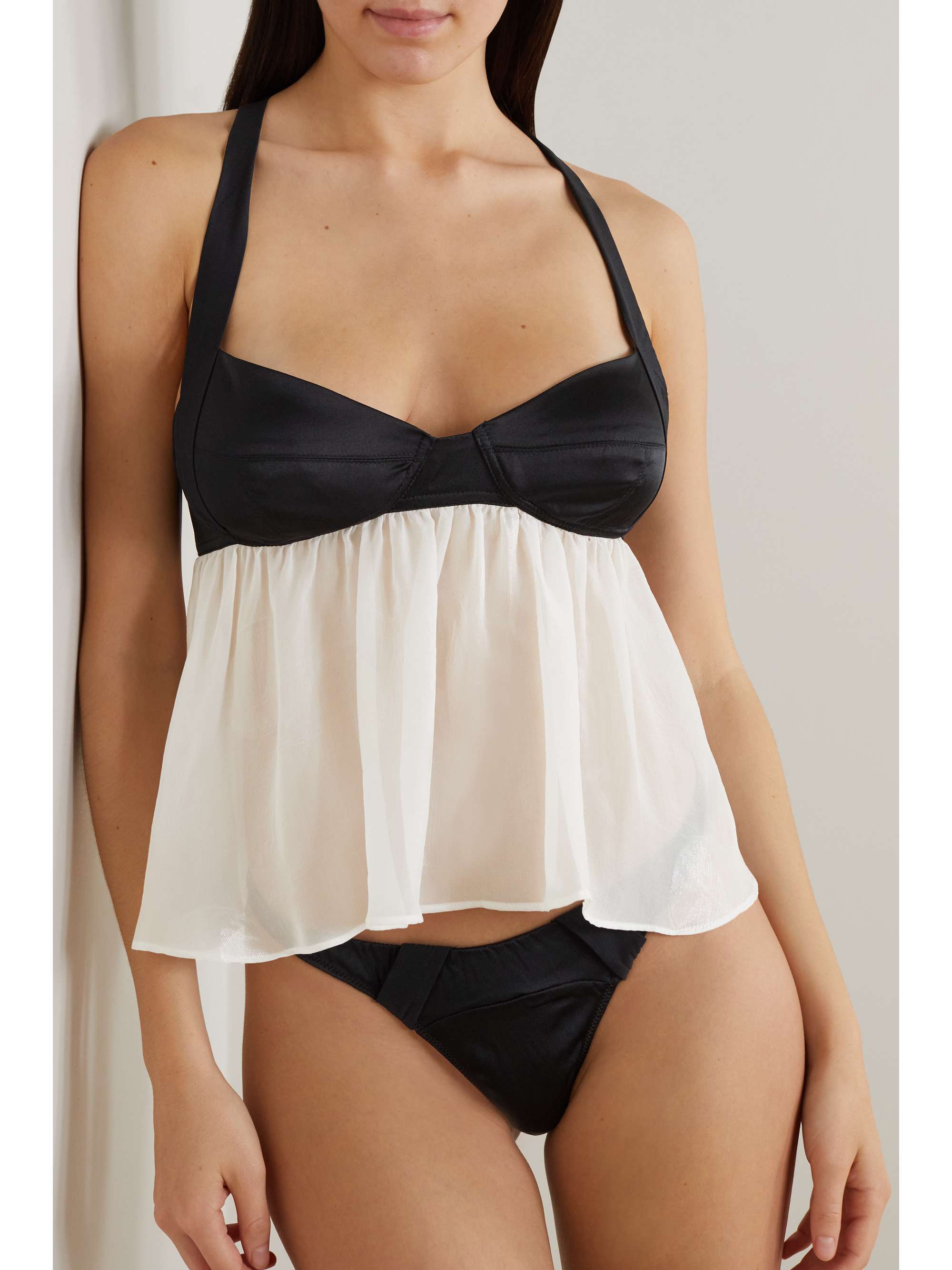 KIKI DE MONTPARNASSE Two-one silk-blend satin and chiffon camisole