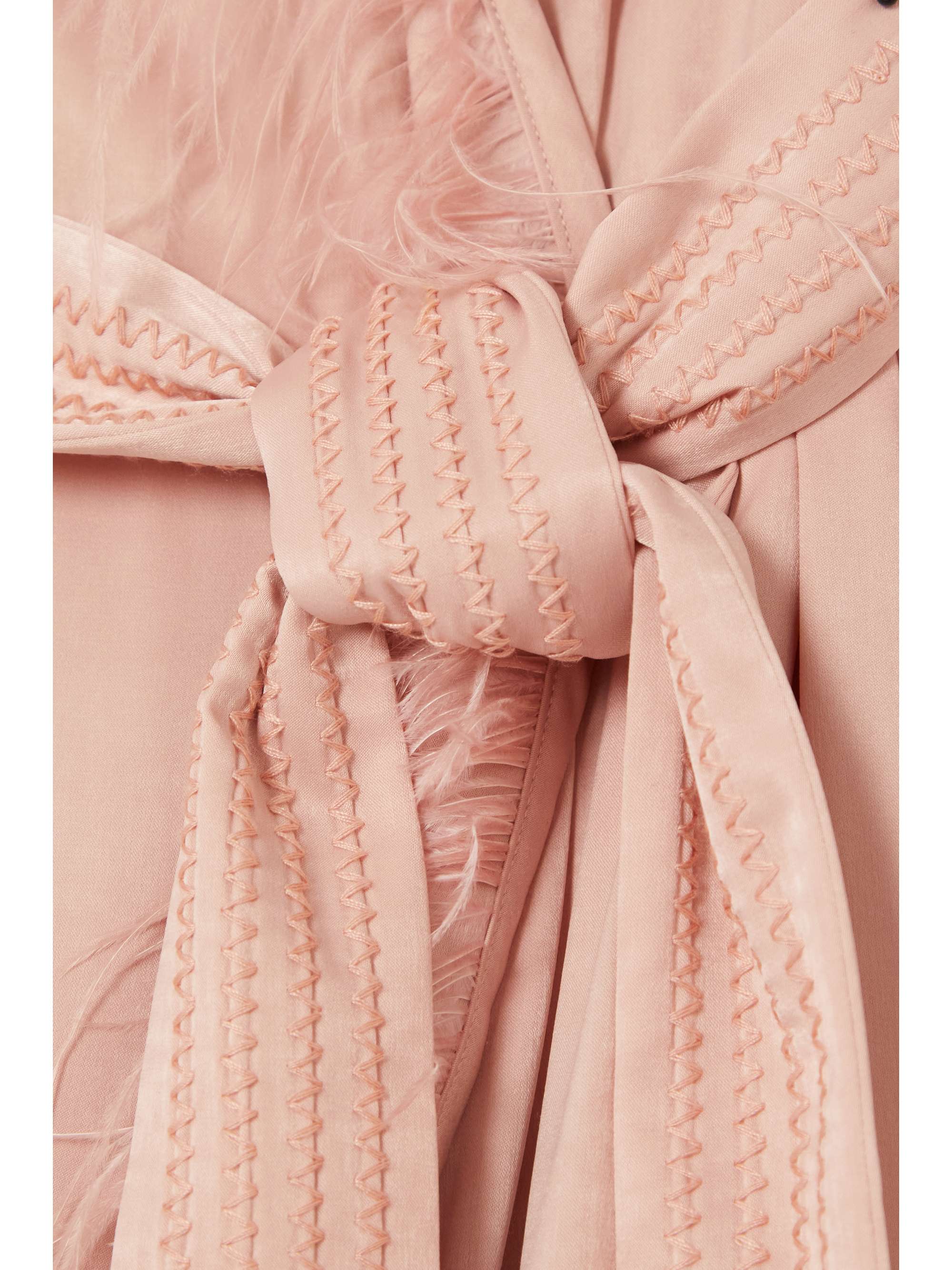 LOVE STORIES Laura feather-trimmed charmeuse robe