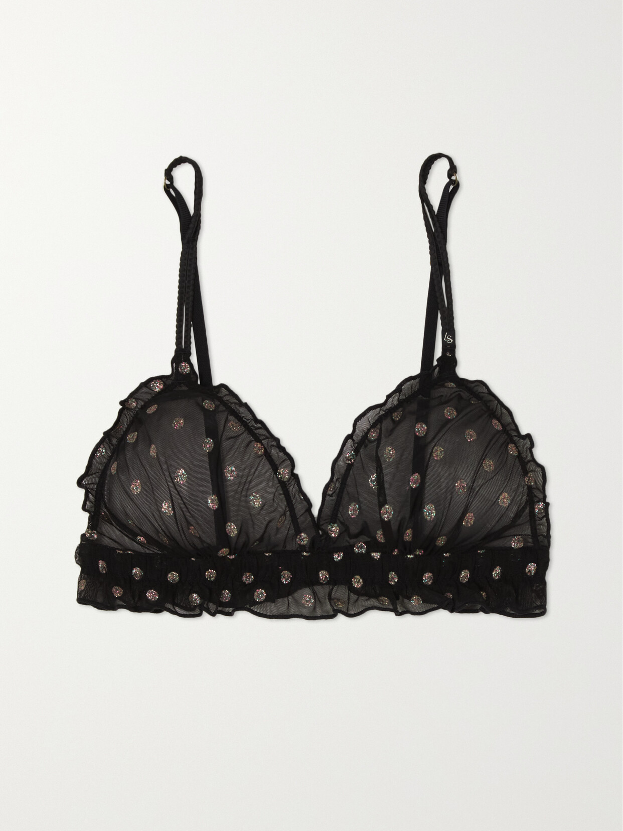 LOVE STORIES Reggipetto Ruffled Glittered Polka-dot Tulle Soft-cup Triangle Bra - Black