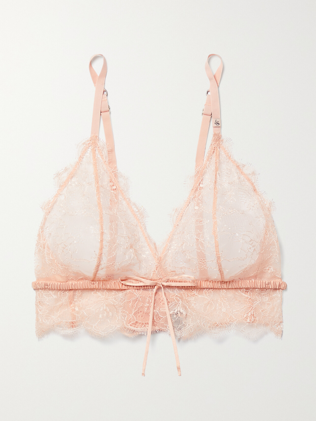 Love Stories - Dawn Bow-detailed Satin-trimmed Lace Soft-cup Triangle Bra - Pink