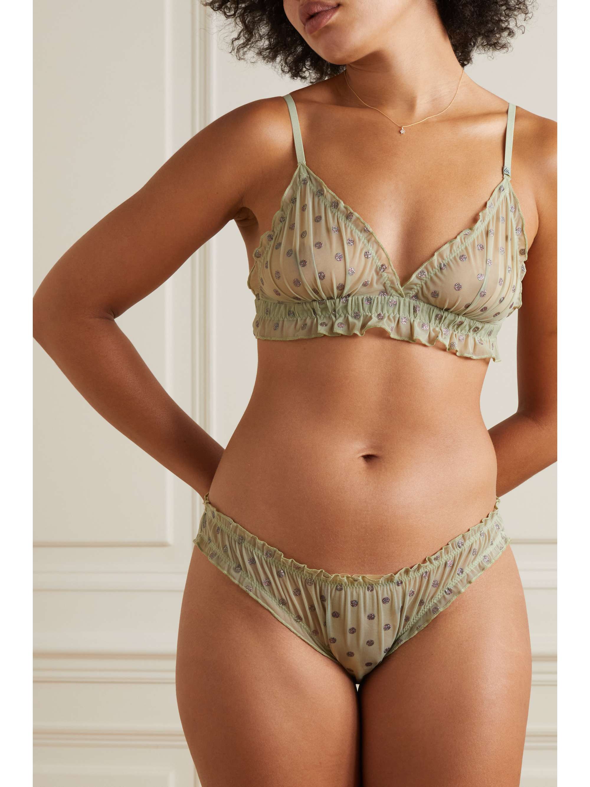 LOVE STORIES Lola ruffled glittered polka-dot tulle briefs