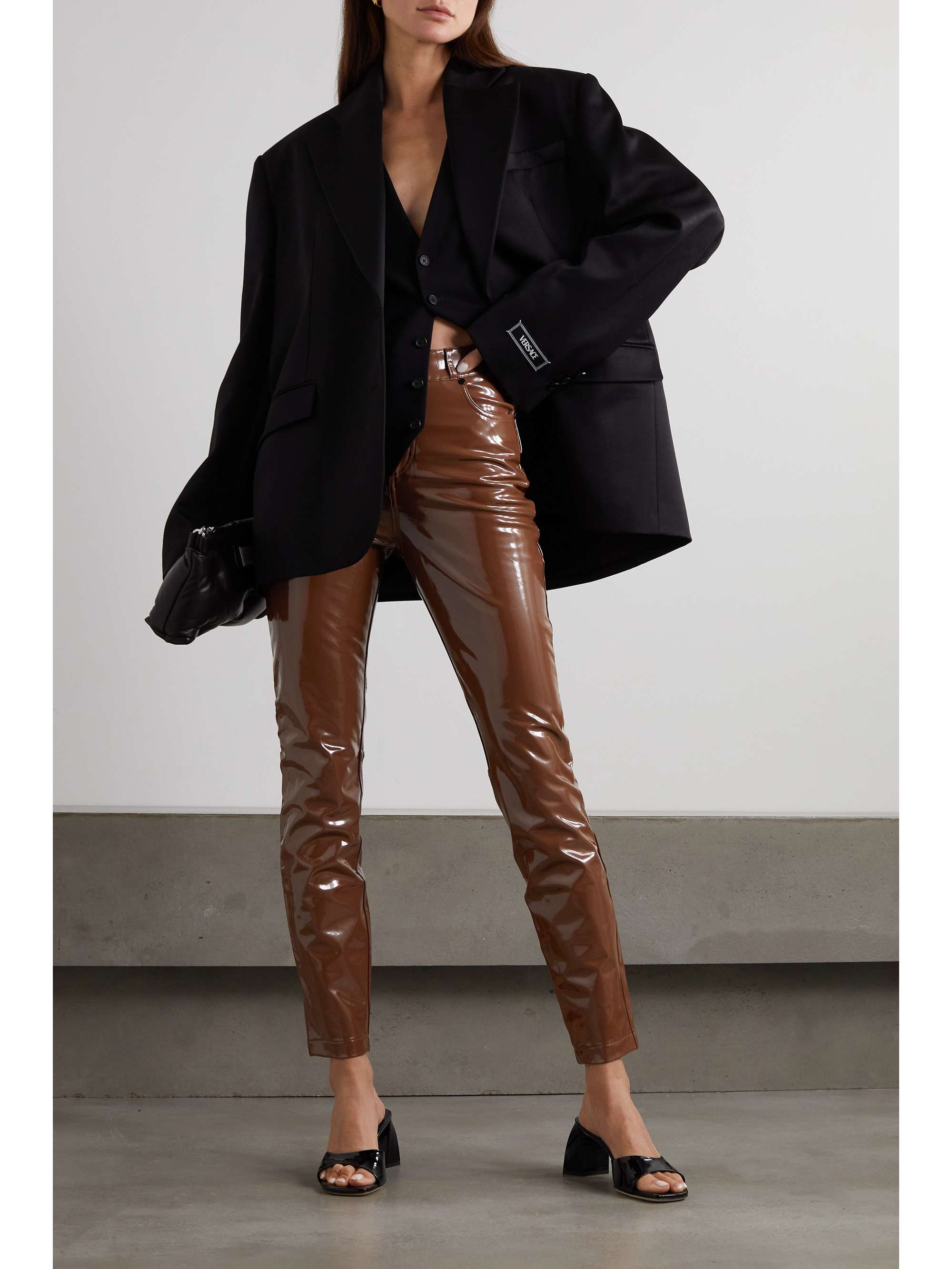 Faux stretch patent-leather skinny pants