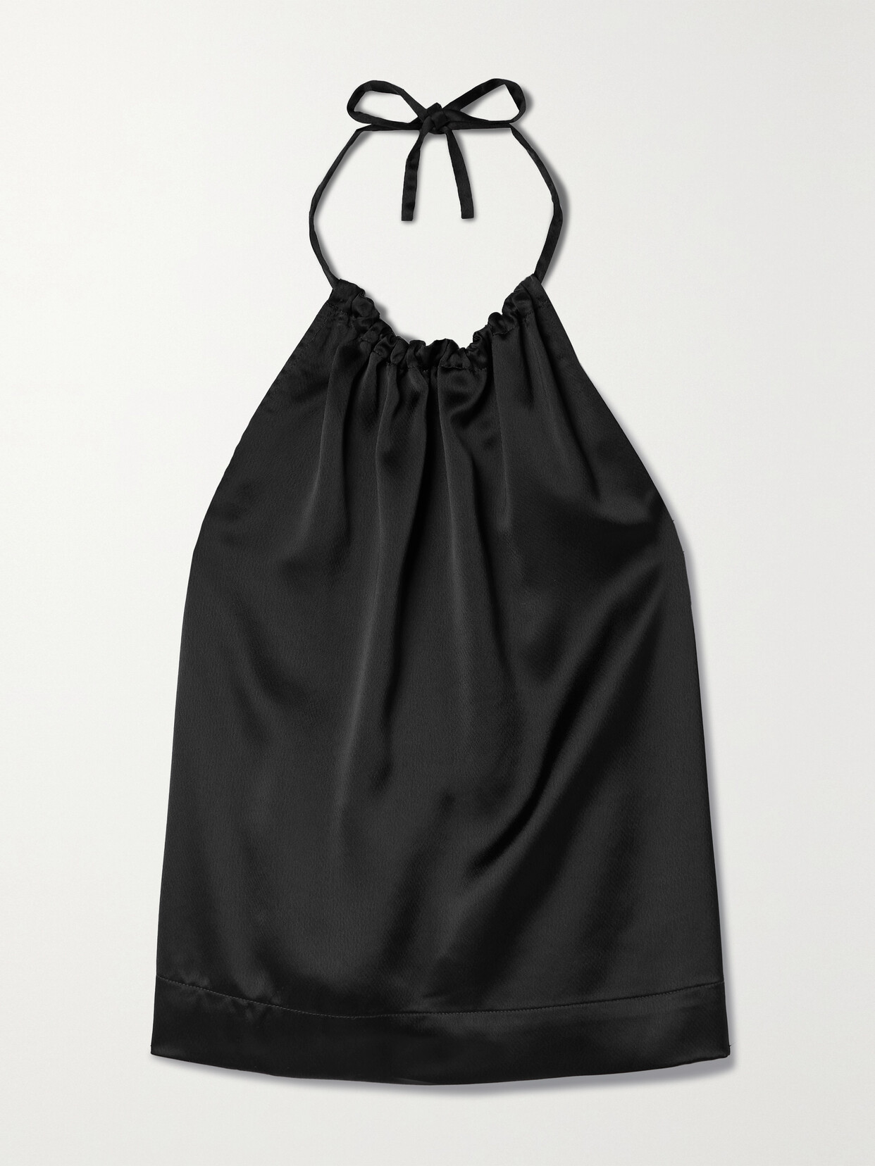 LESET Barb Ruched Satin Halterneck Top