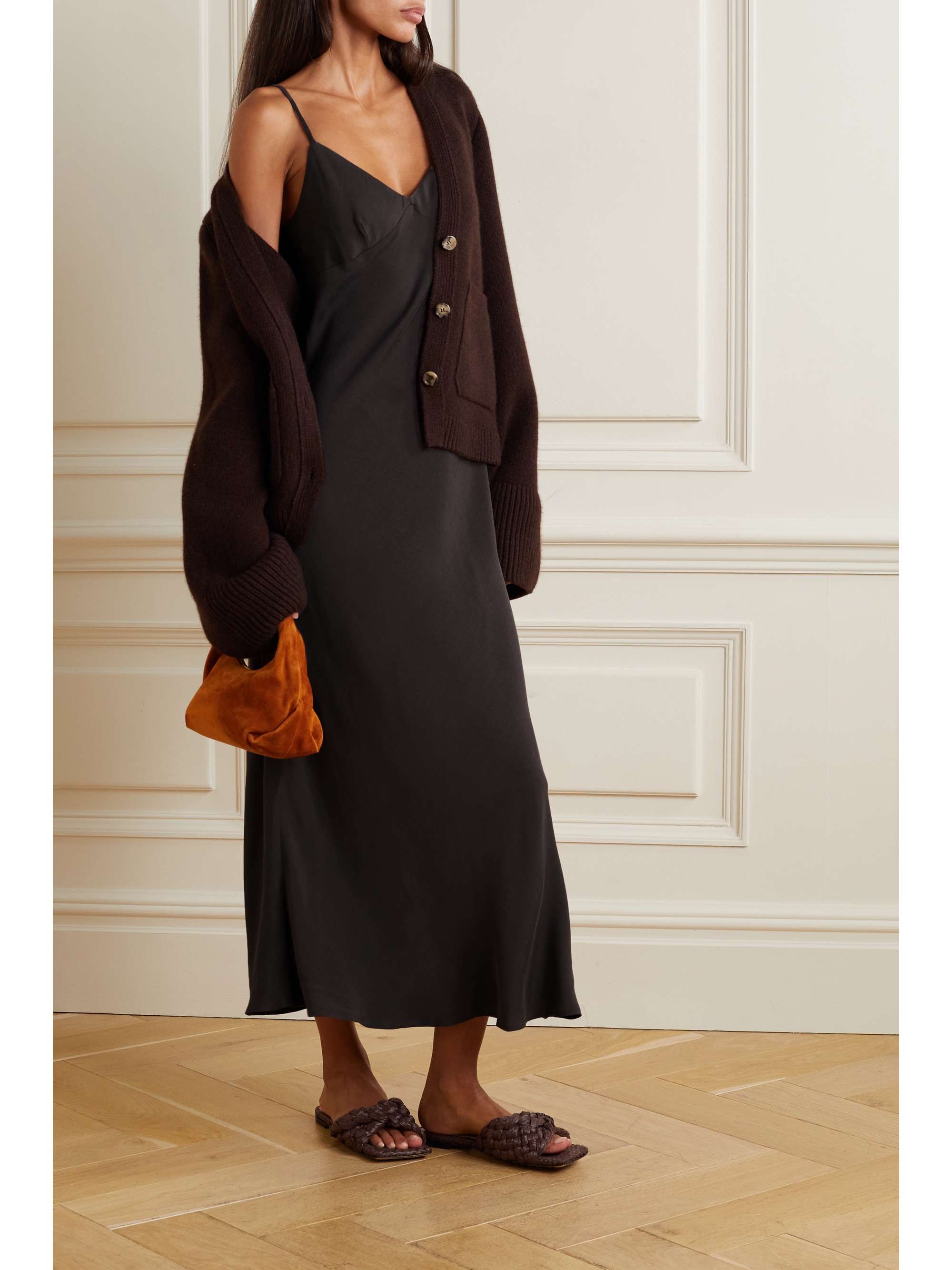 LESET Kim TENCEL-blend sateen maxi dress