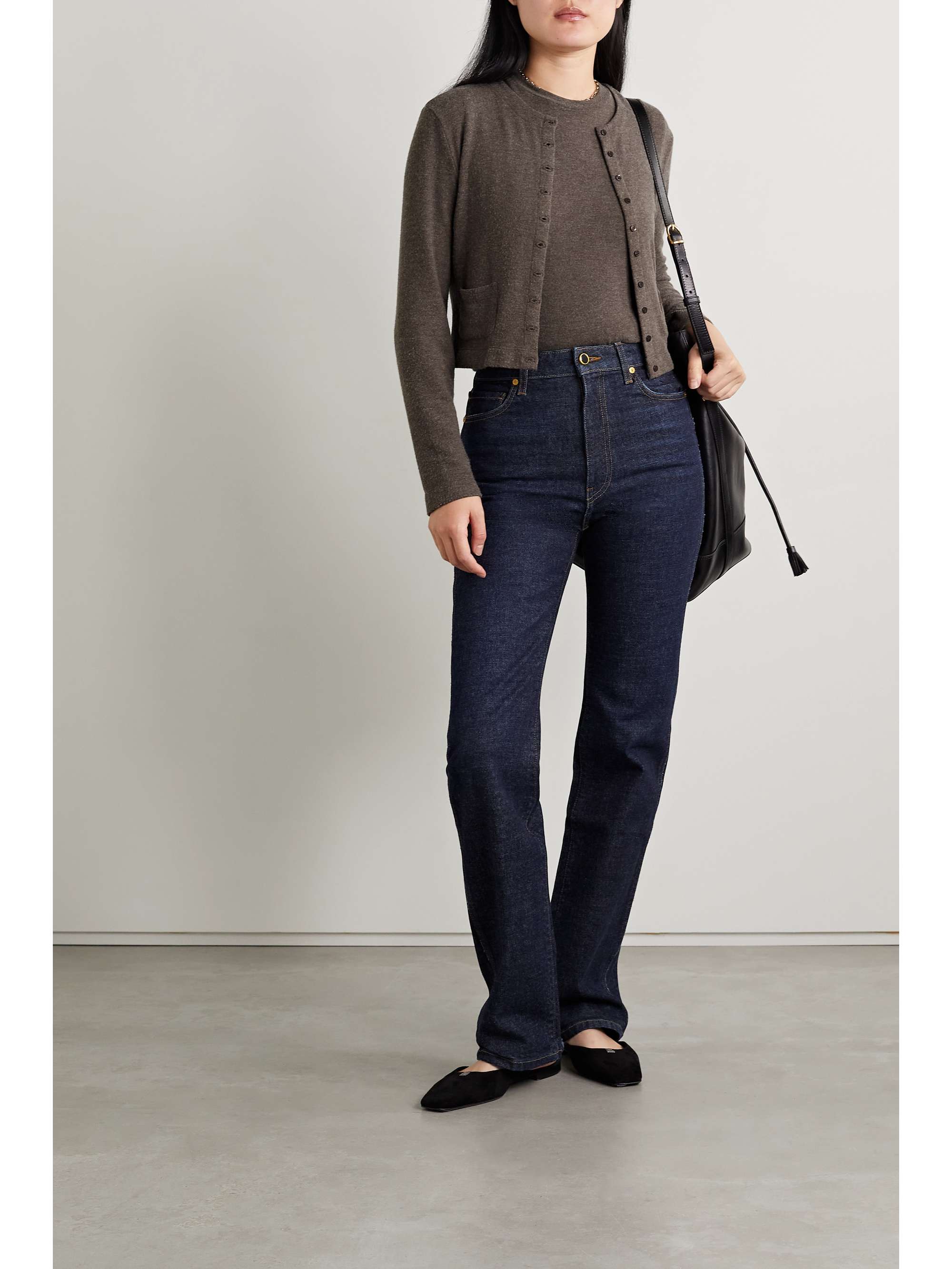 LESET Lauren cropped brushed stretch-knit cardigan