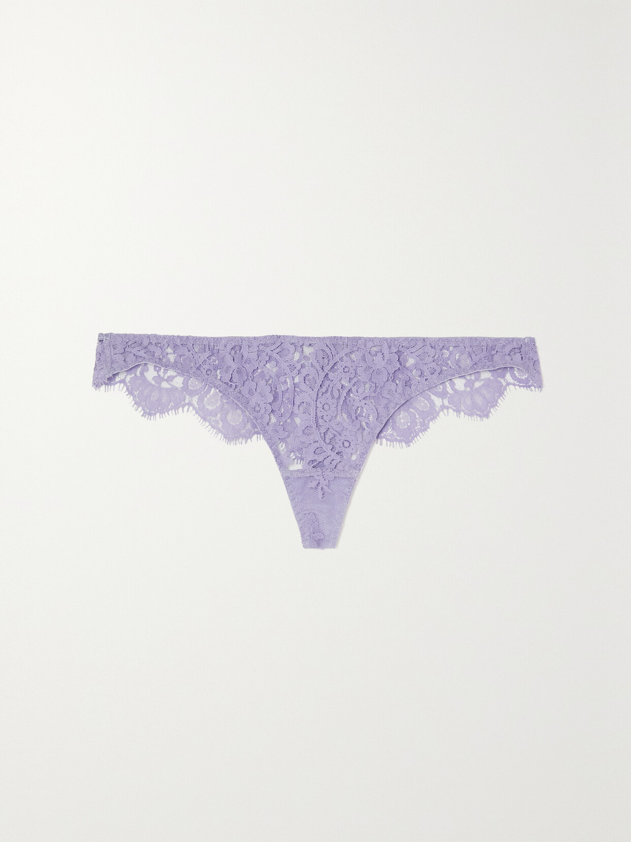 Coco De Mer Camellia Leavers Lace Thong In Purple