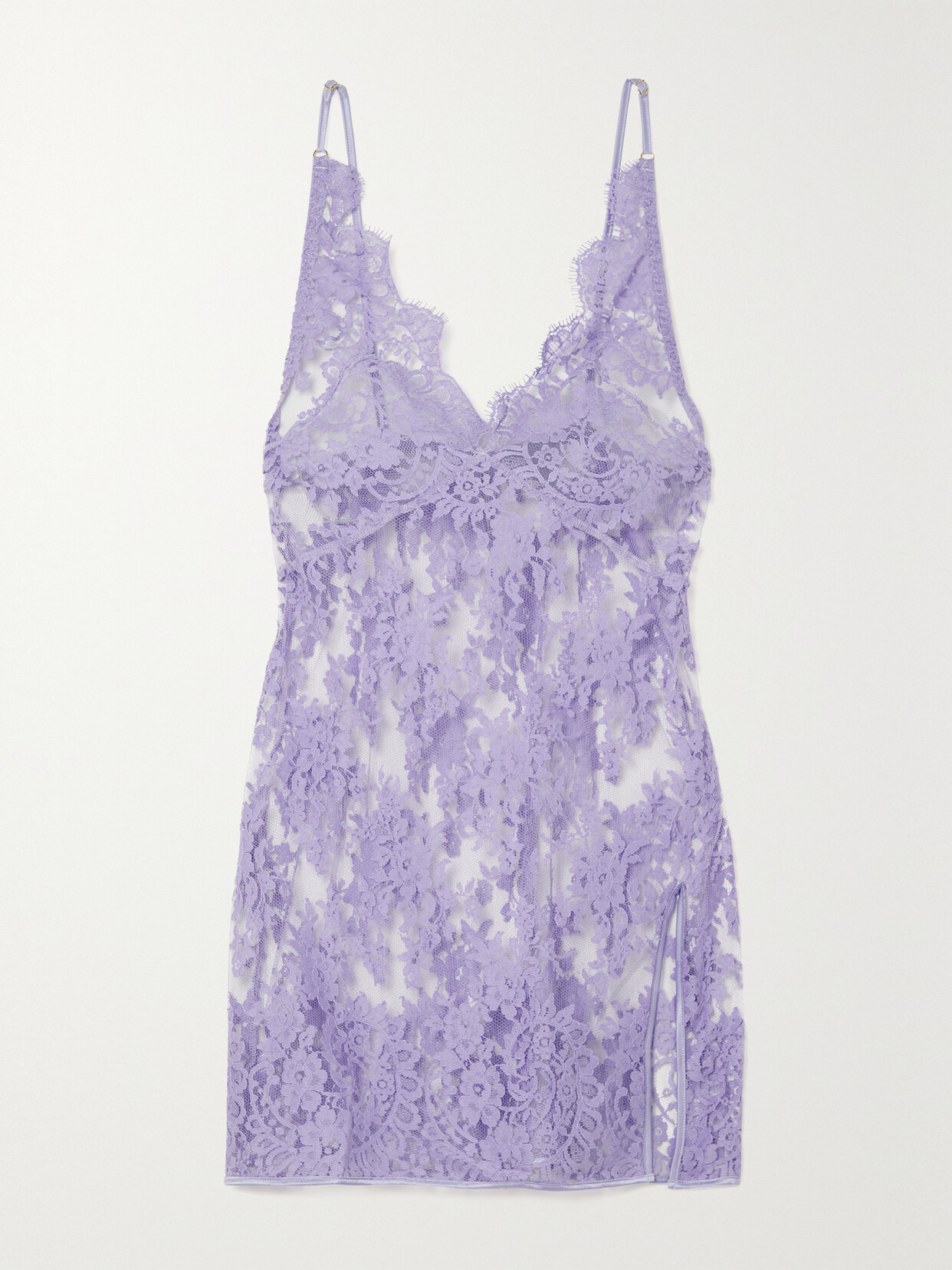 Coco de Mer - Camellia Satin-trimmed Leavers Lace Chemise - Purple