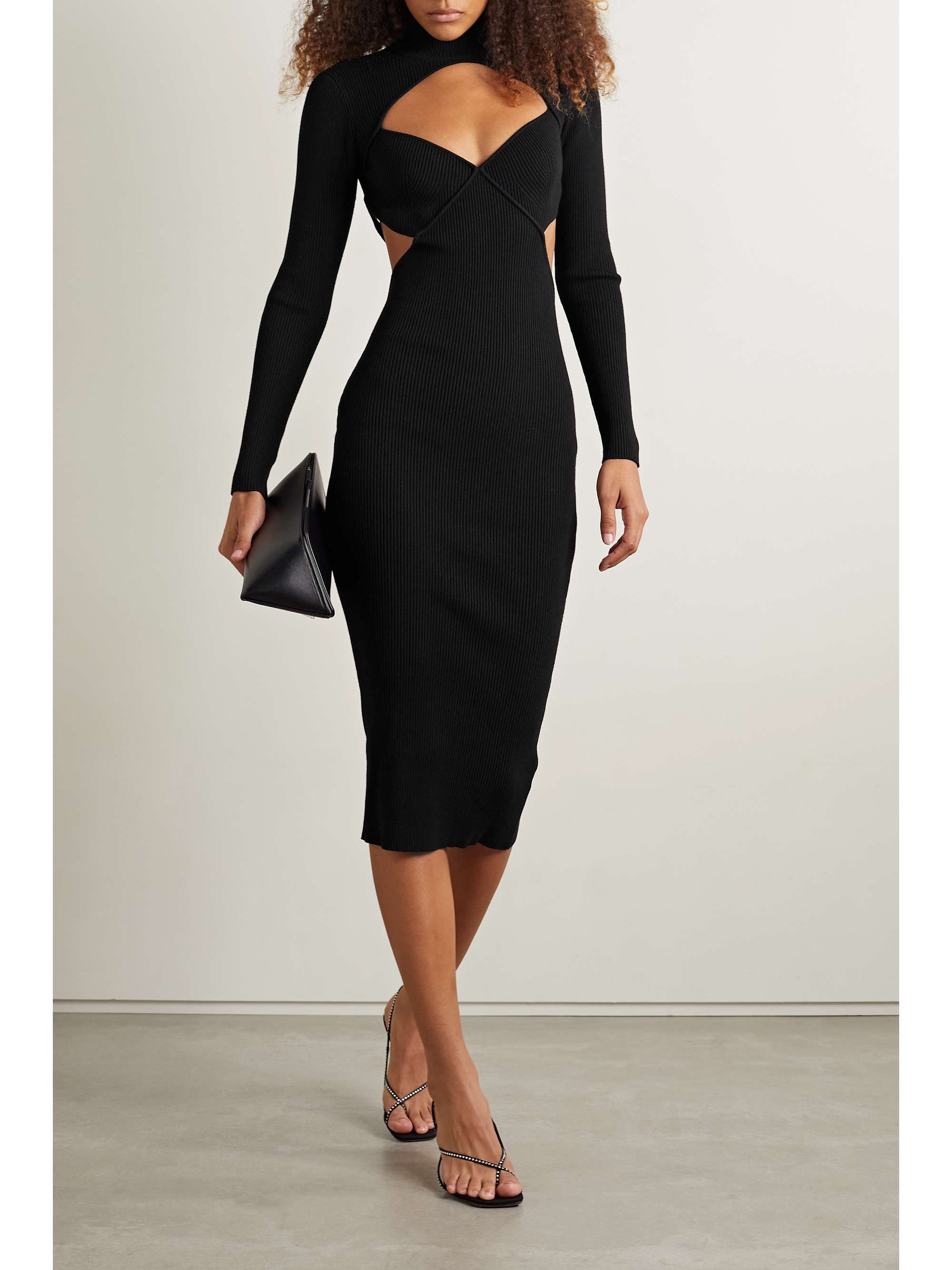 Fleur du Mal - Cutout Ribbed Stretch-knit Midi Dress - Black