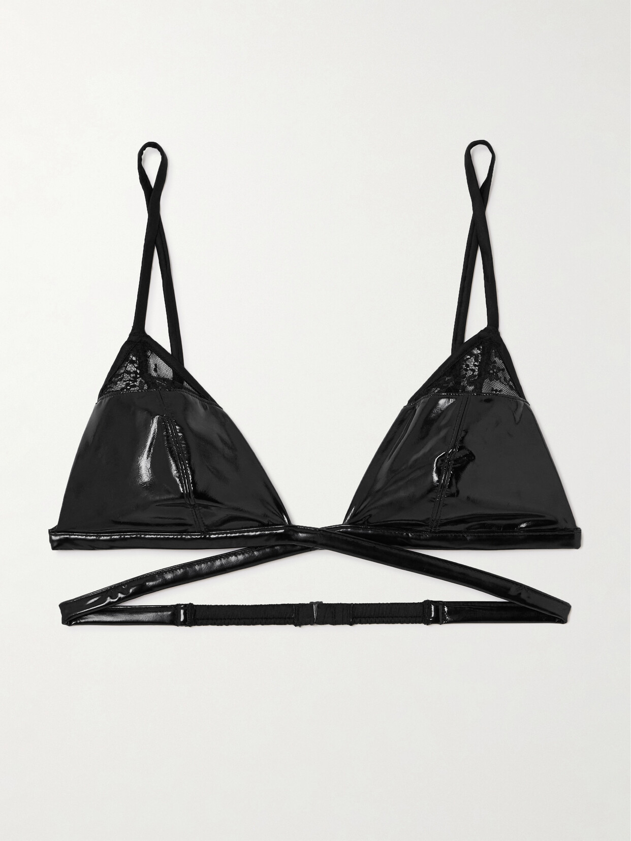 Fleur du Mal - Frankie Lace-trimmed Faux Patent-leather Soft-cup Triangle Bra - Black