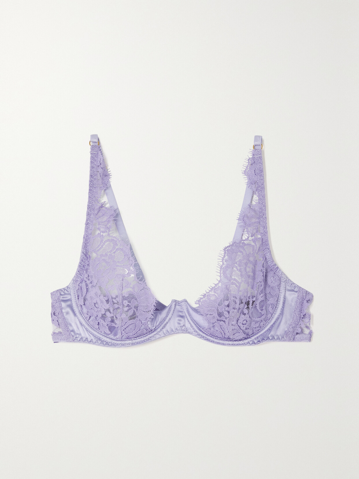 Coco de Mer Camellia Satin-trimmed Leavers Lace Underwired Plunge Bra - Purple
