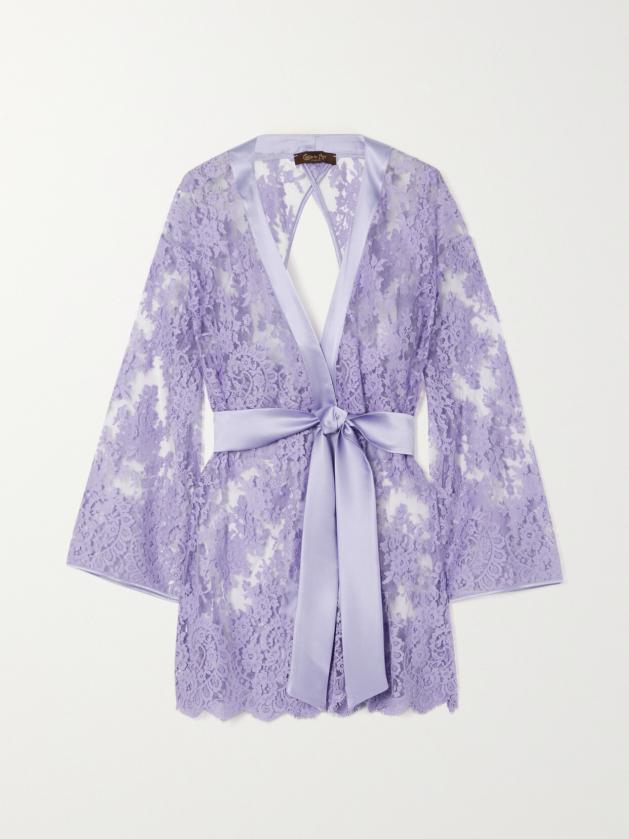 Coco de Mer - Camellia Satin-trimmed Leavers Lace Robe - Purple