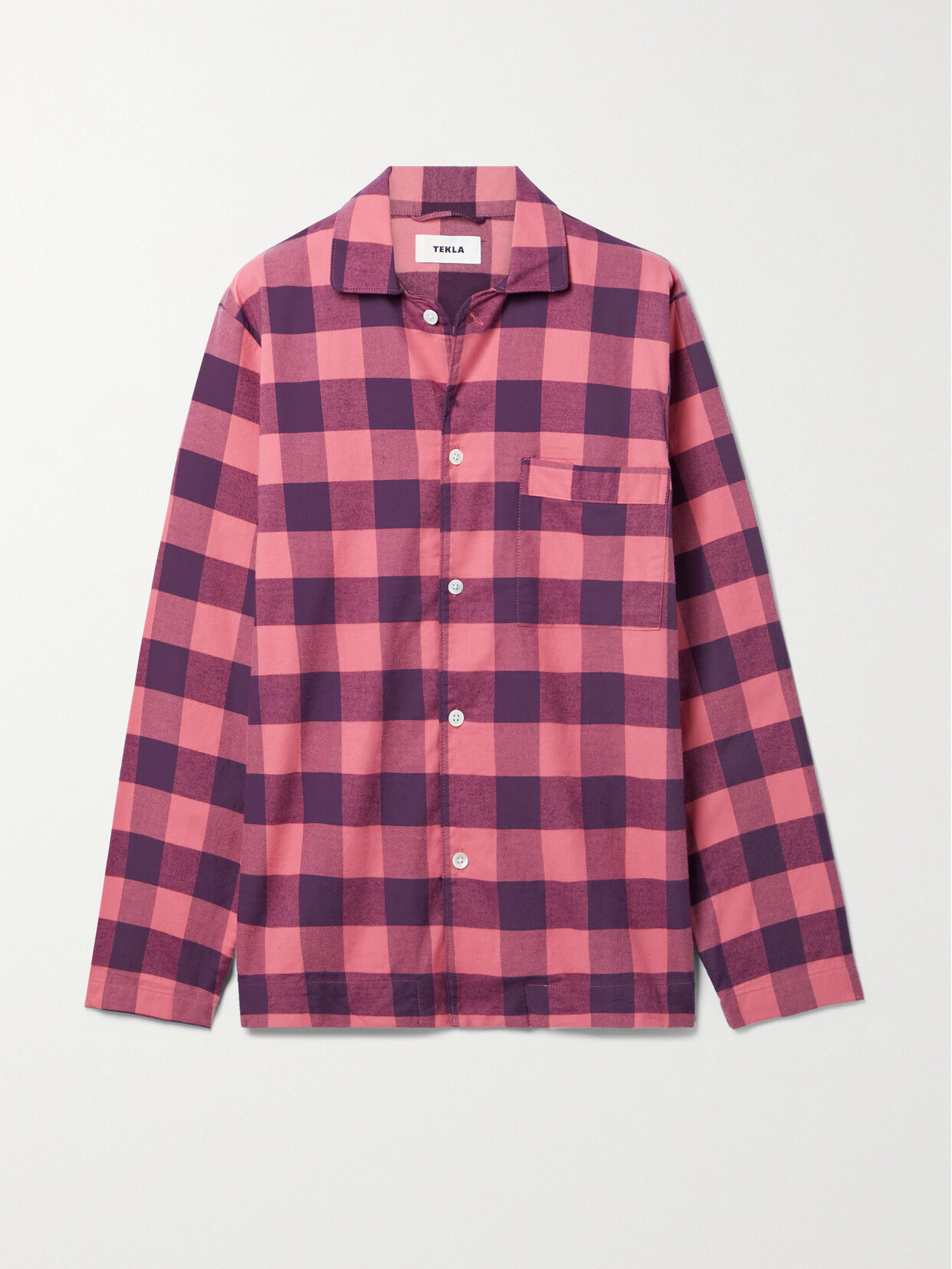 Tekla - Gingham Organic Brushed Cotton-flannel Pajama Shirt - Pink