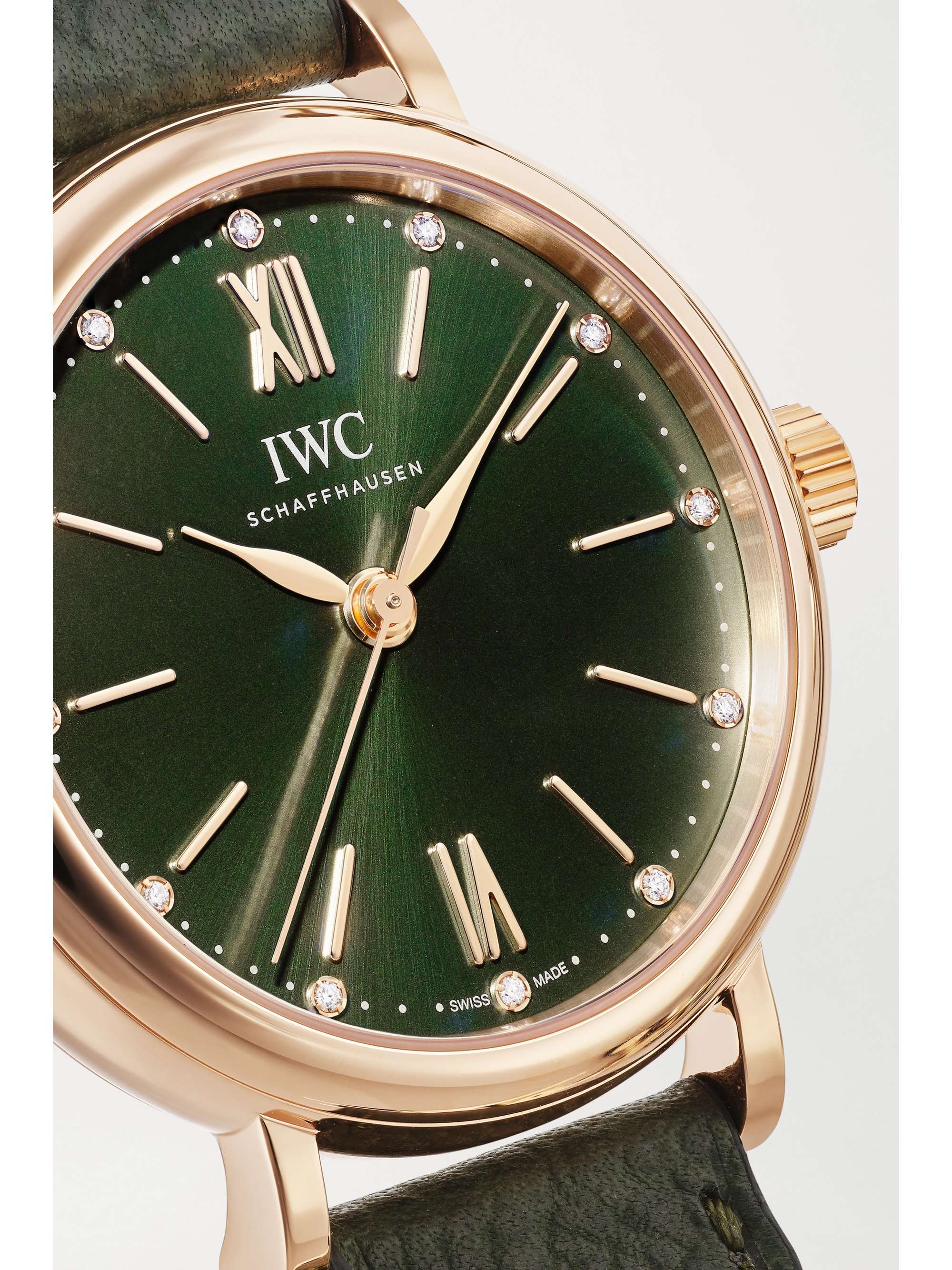 IWC SCHAFFHAUSEN Portofino Automatic 34mm gold-plated, textured-leather and diamond watch