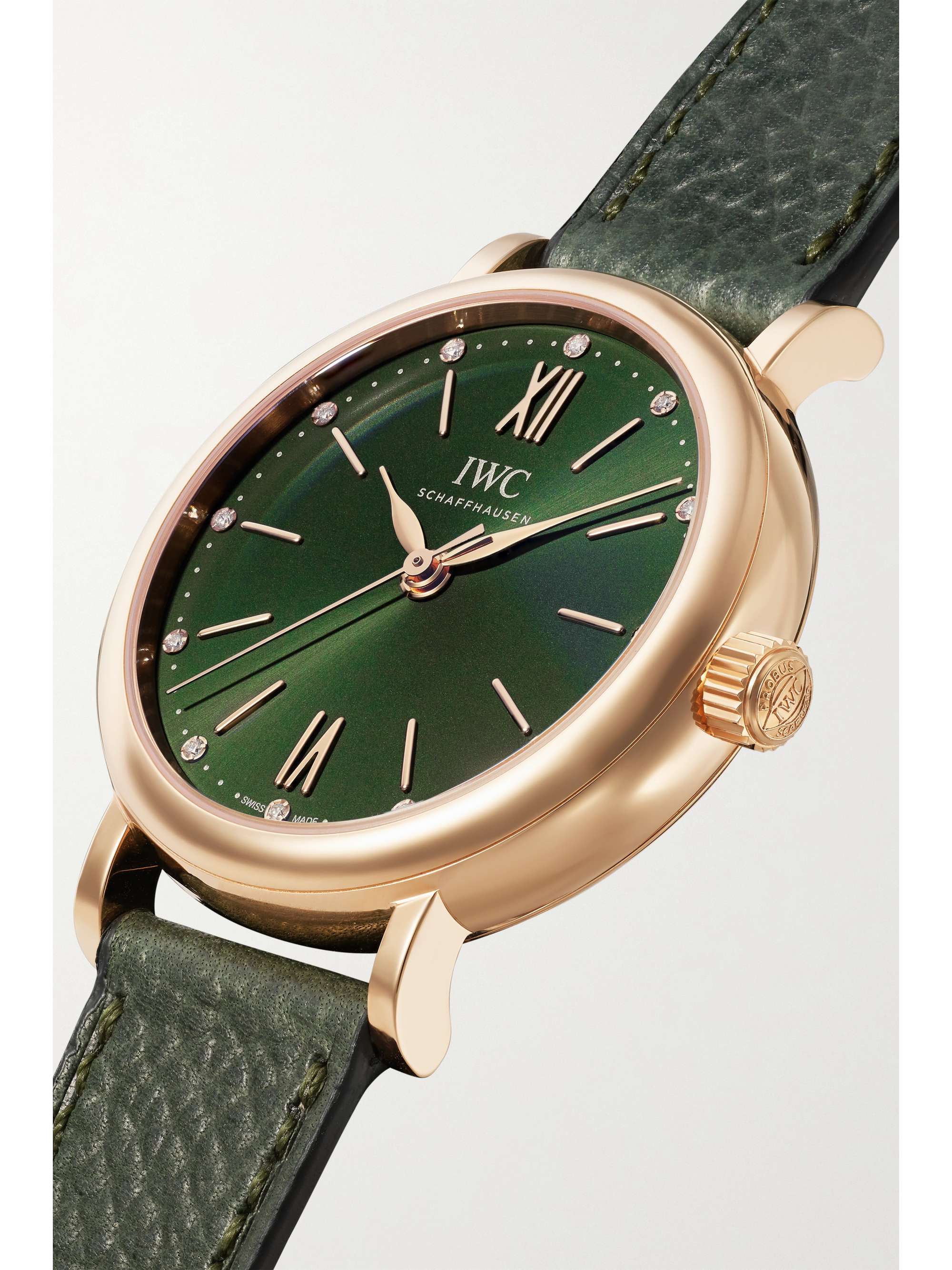 IWC SCHAFFHAUSEN Portofino Automatic 34mm gold-plated, textured-leather and diamond watch