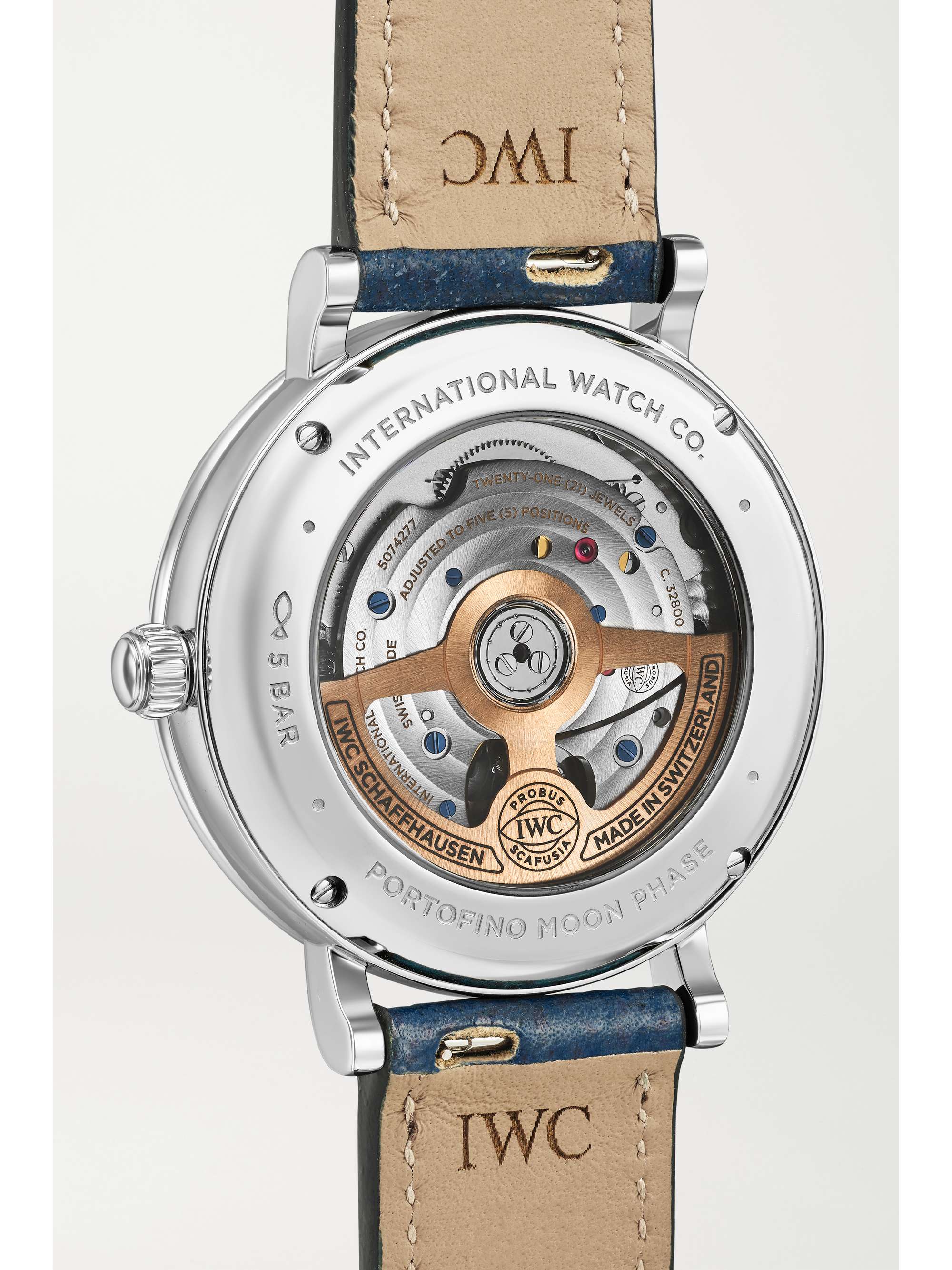IWC SCHAFFHAUSEN Portofino Automatic Moon Phase 37mm stainless steel, textured-leather and diamond watch