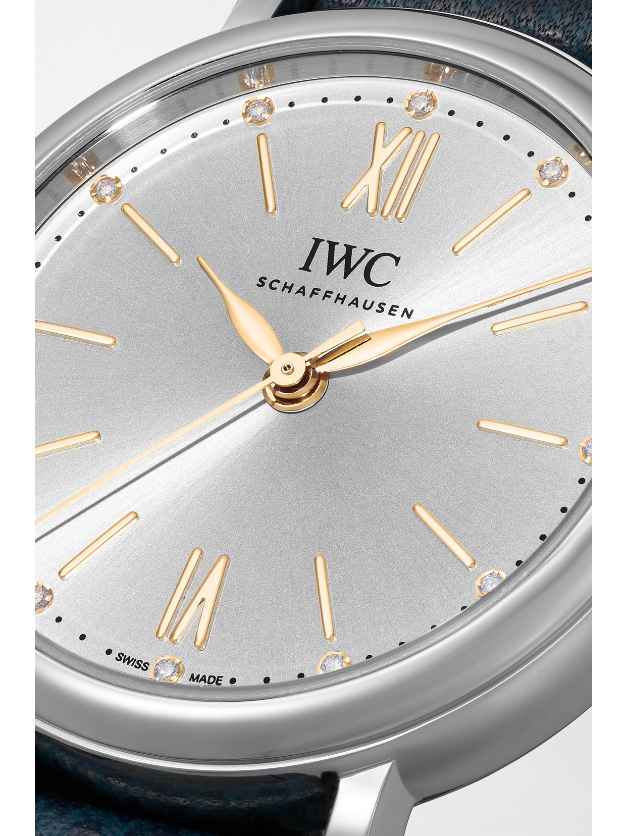 Iwc Schaffhausen Portofino Automatic 34mm Stainless Steel, Textured-leather And Diamond Watch In Silver