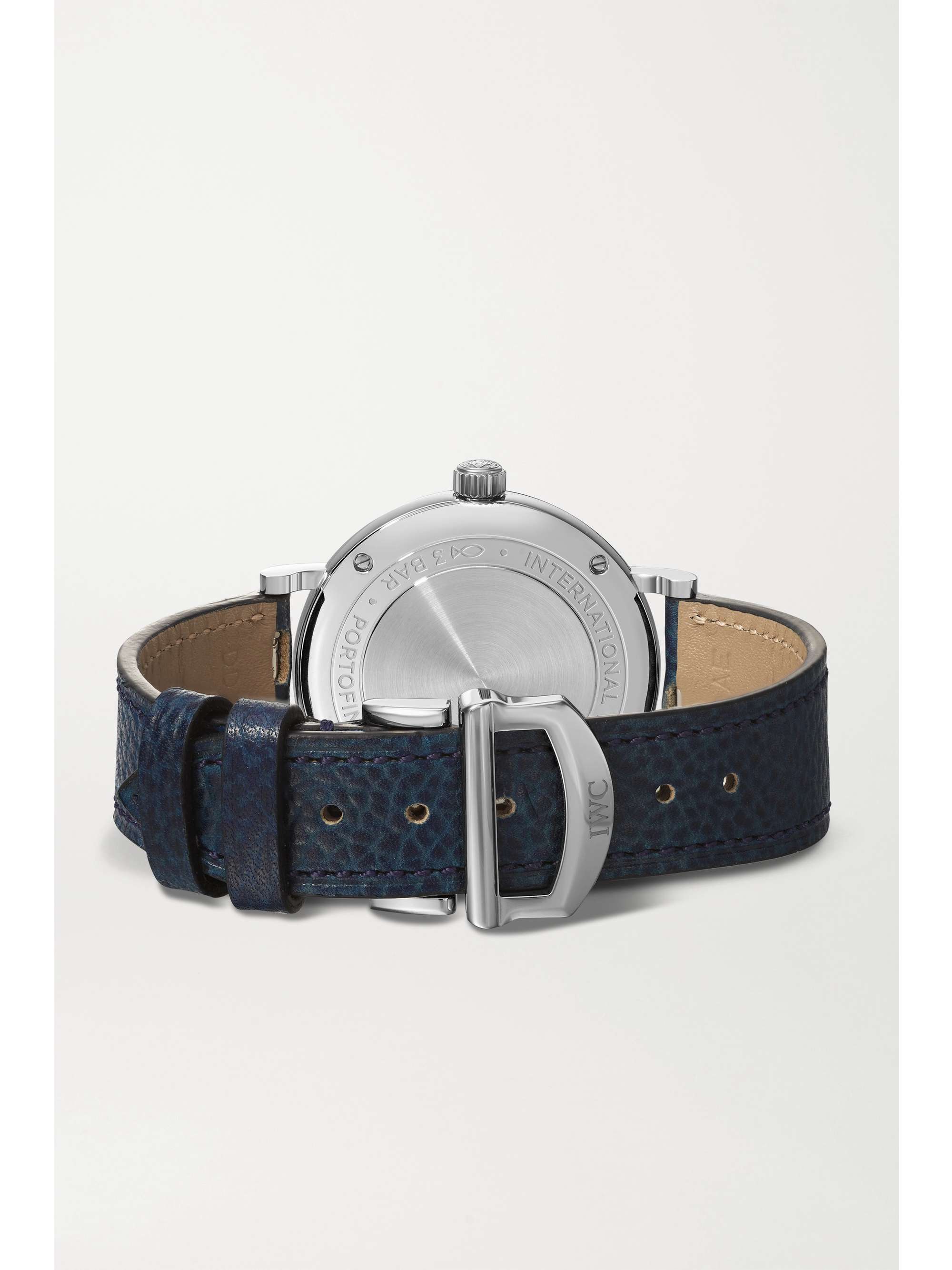 IWC SCHAFFHAUSEN Montre en acier inoxydable et diamants à bracelet en cuir texturé Portofino Automatic, 34 mm