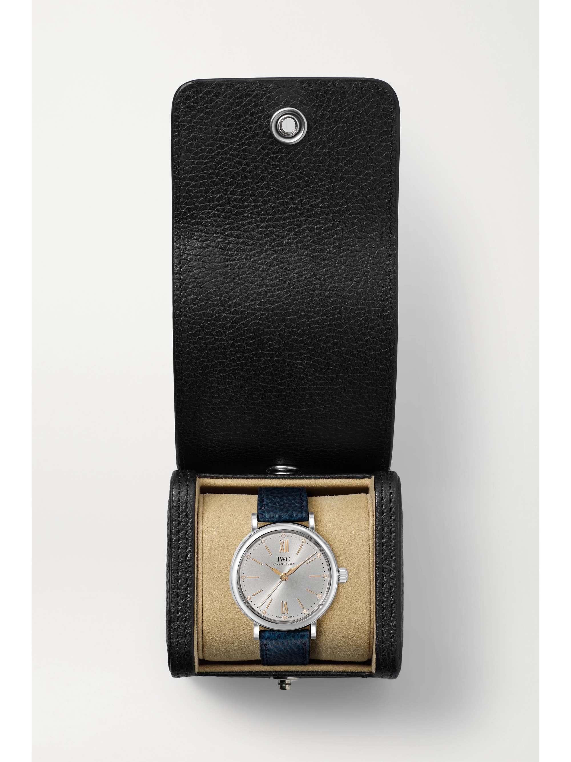 IWC SCHAFFHAUSEN Montre en acier inoxydable et diamants à bracelet en cuir texturé Portofino Automatic, 34 mm
