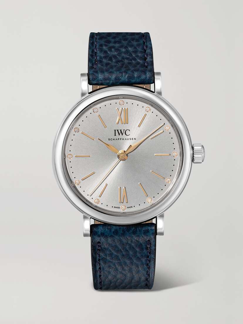 IWC SCHAFFHAUSEN Portofino Automatic 34mm Stainless Steel, Textured-leather And Diamond Watch