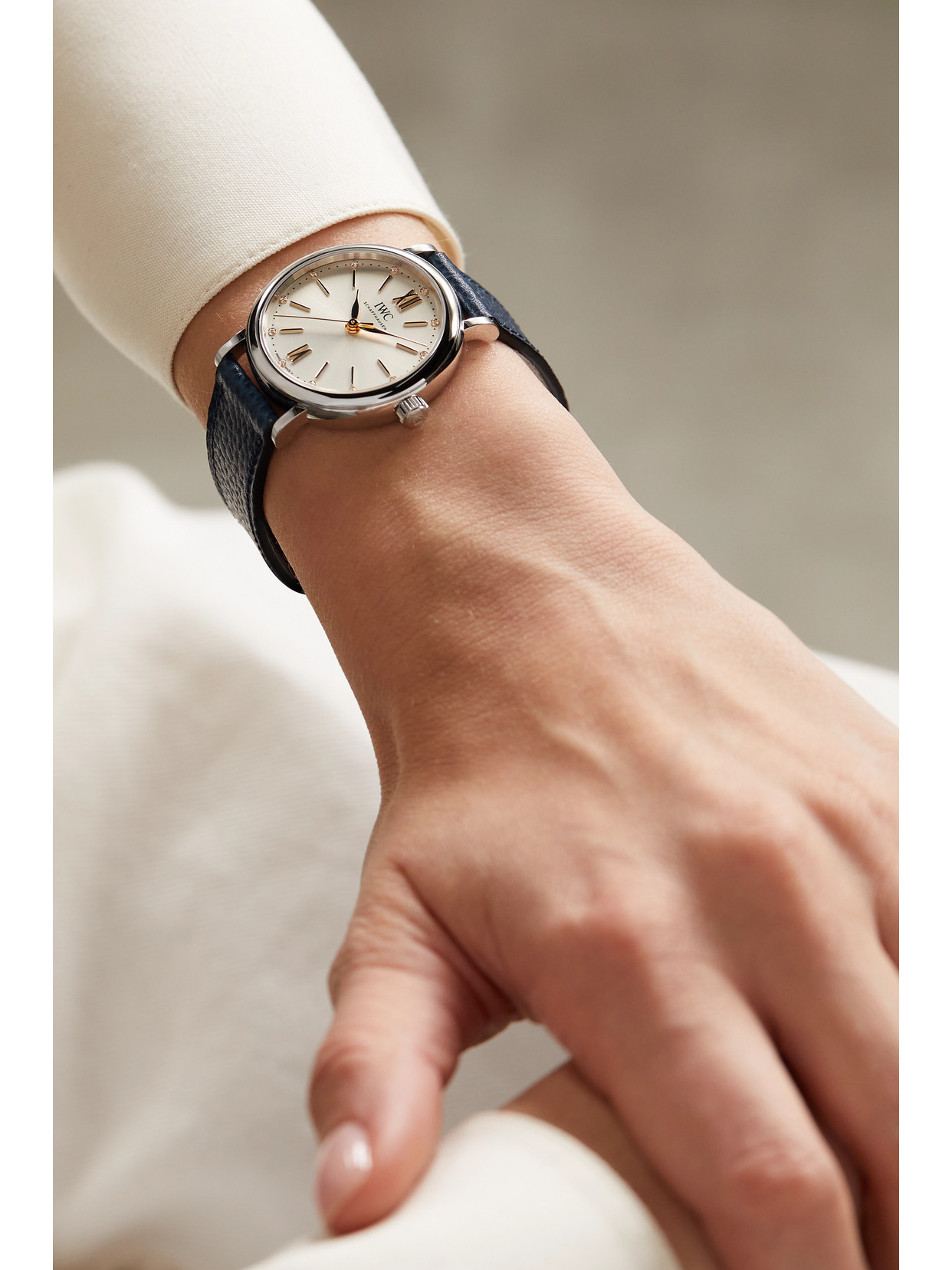 Iwc Schaffhausen Portofino Automatic 34mm Stainless Steel, Textured-leather And Diamond Watch In Silver