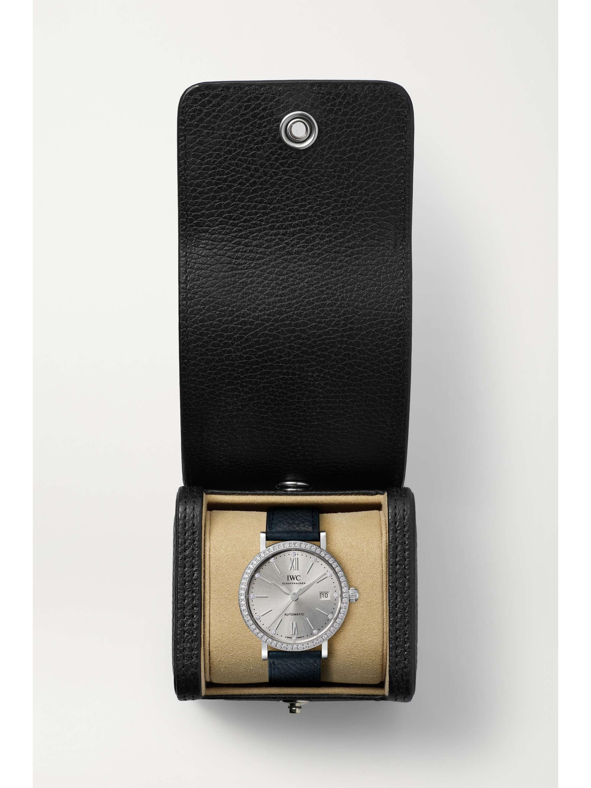IWC SCHAFFHAUSEN ساعة Portofino Automatic بقطر ‏37 مم من الفولاذ المقاوم للصدأ والجلد والألماس