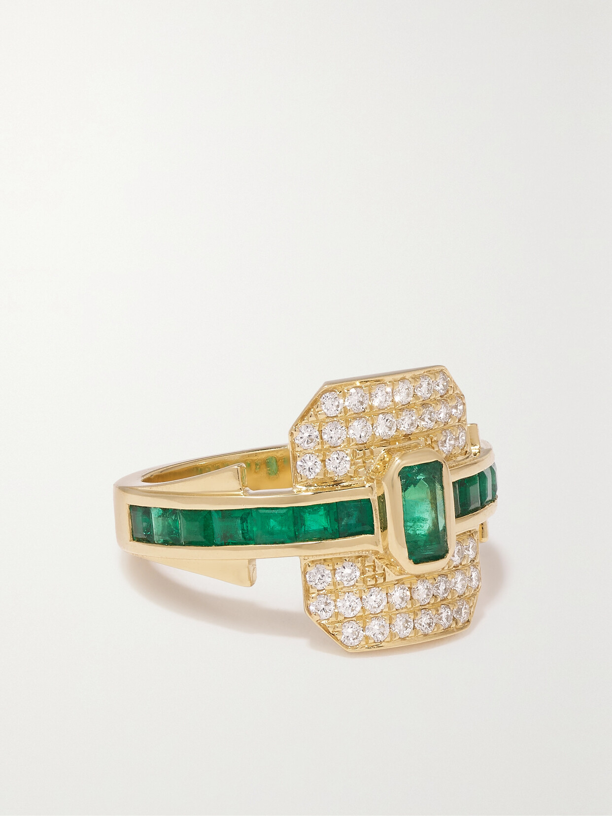 Rainbow K - Shield 18-karat Gold, Emerald And Diamond Ring - 6