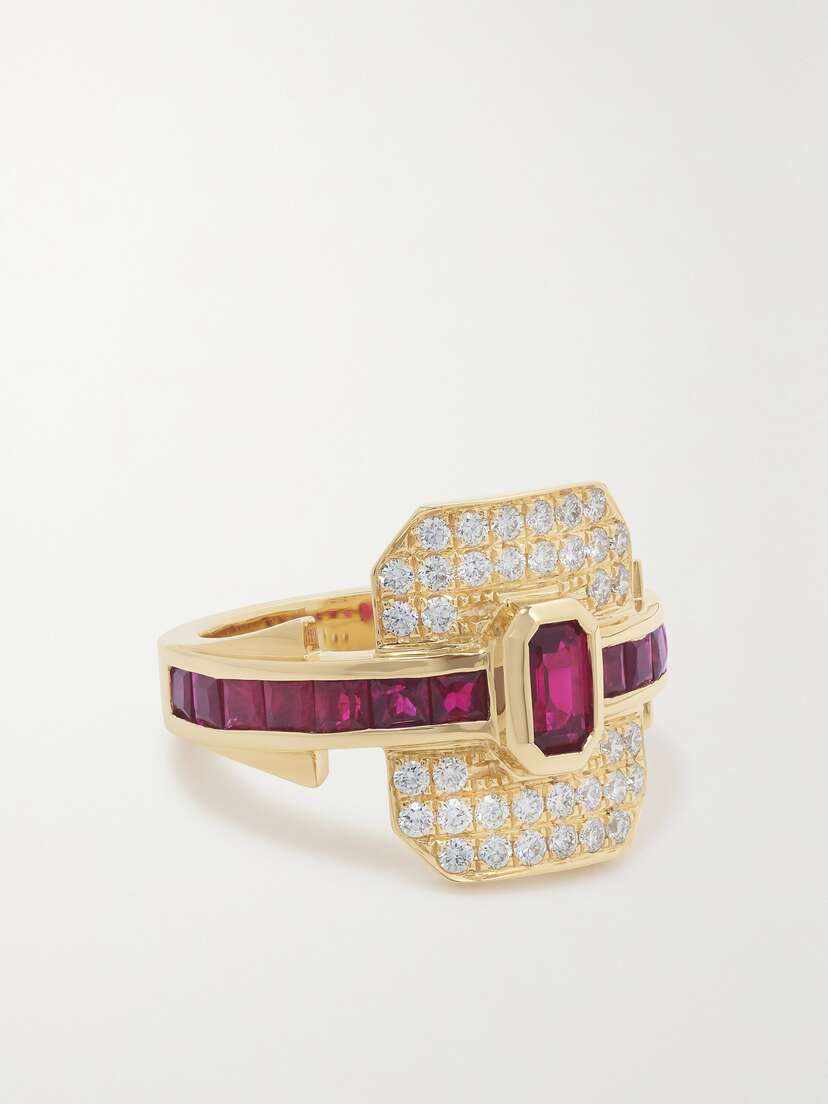 Rainbow K Shield 18-karat Gold, Ruby And Diamond Ring