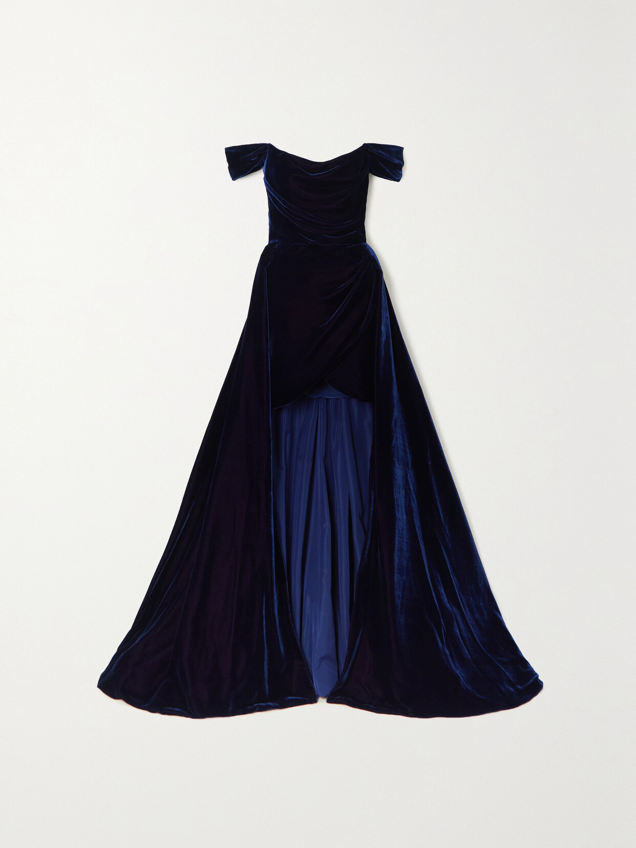 Costarellos - Off-the-shoulder Draped Velvet Gown - Blue